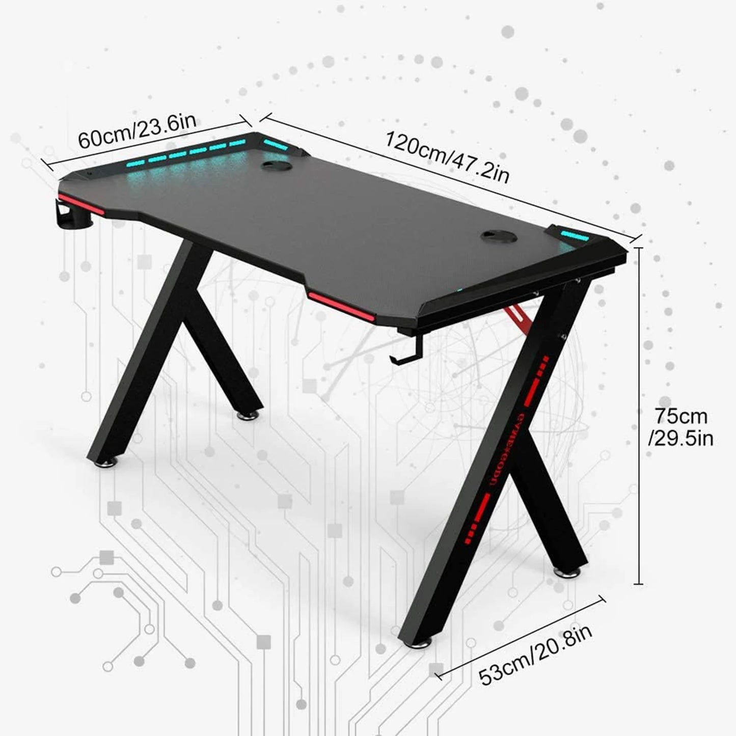 Gaming Desk LED RGB Computer Table Workstation w/ Cup Holder & Headphone Hook✨✨