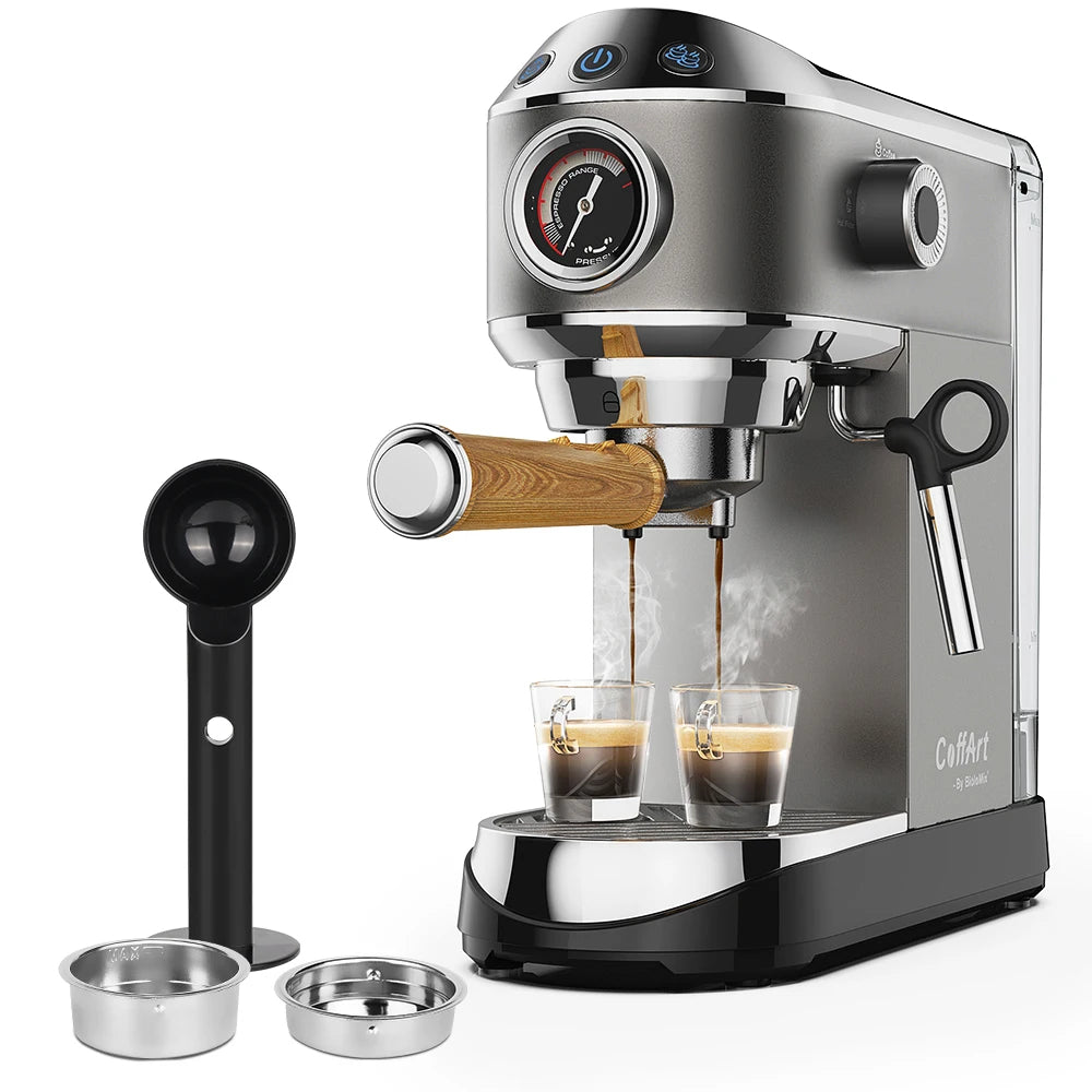 BIOLOMIX Espresso Machine With Milk Frother for Ground Coffee 1.1L Capacity 1100W