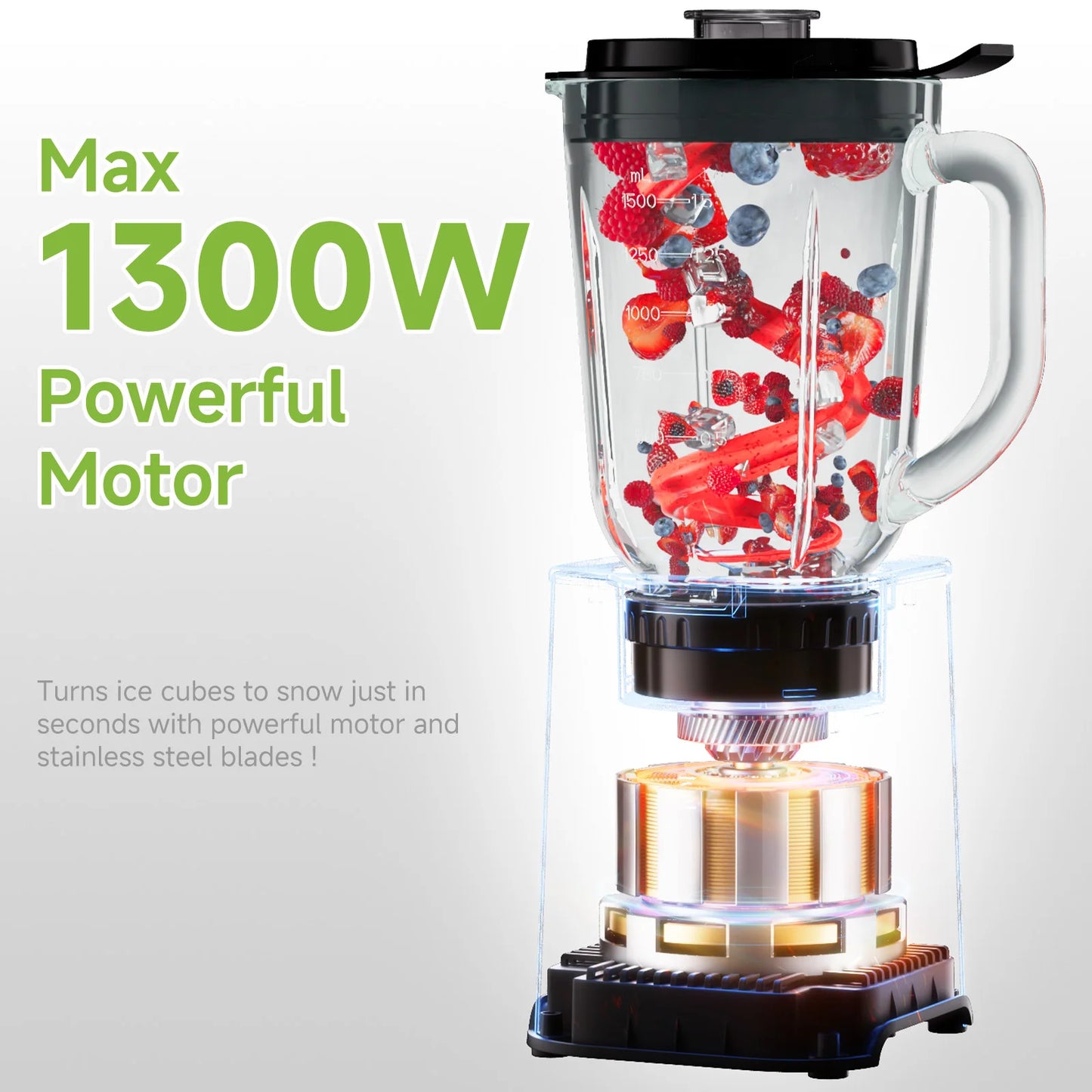 1300W Blender Smoothie Maker Ice Crusher Mixer Milk Shake Fruit Juicer Vegetable