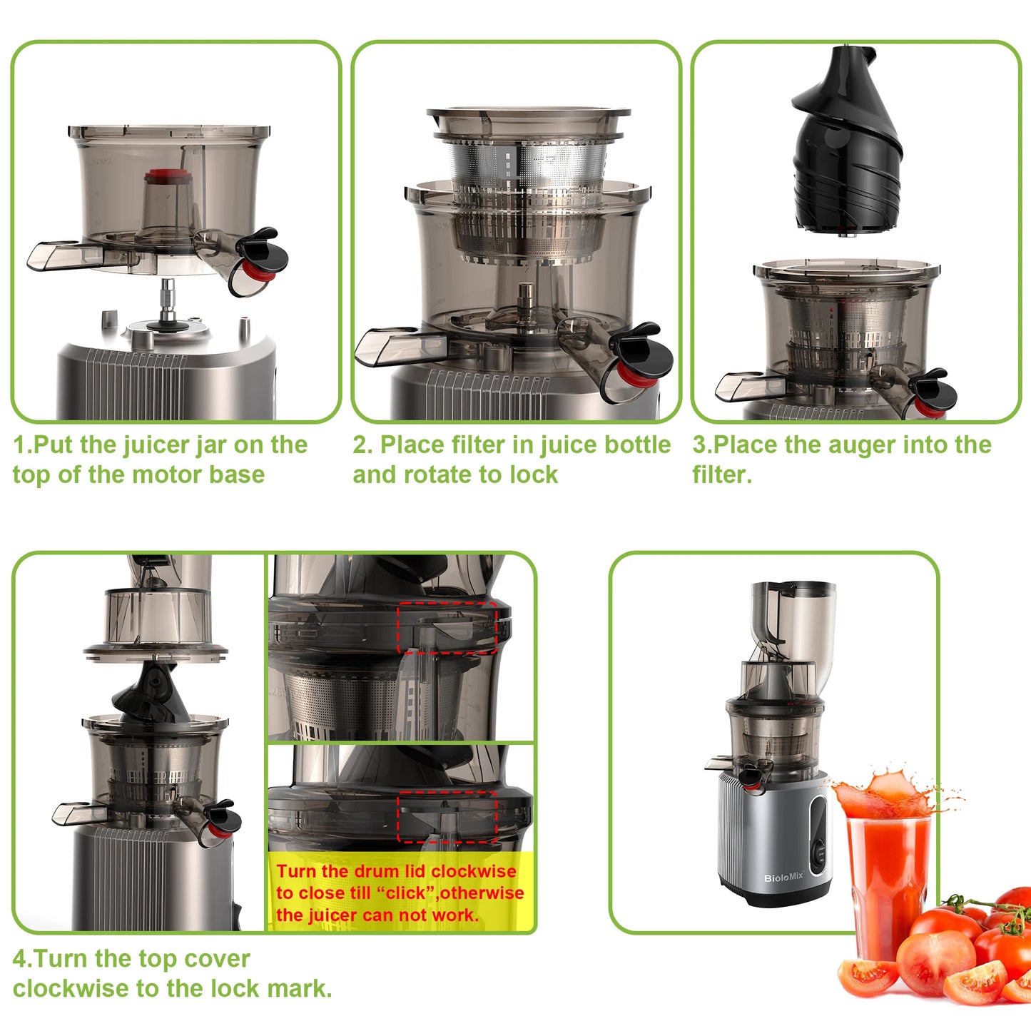 Electric Juicer Machine Juice Fruit Squeezer Slow Masticating Brush Pulp Cup UK✨