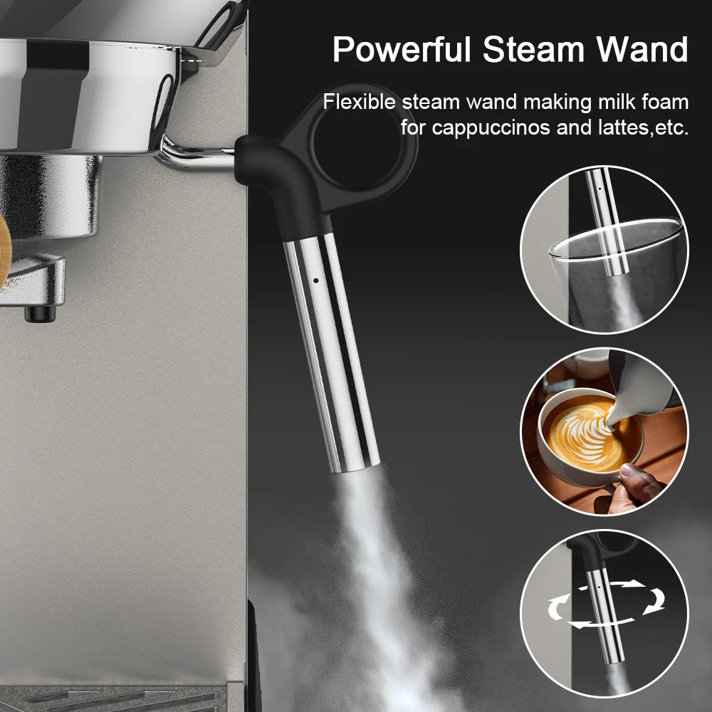 BIOLOMIX Espresso Machine With Milk Frother for Ground Coffee 1.1L Capacity 1100W