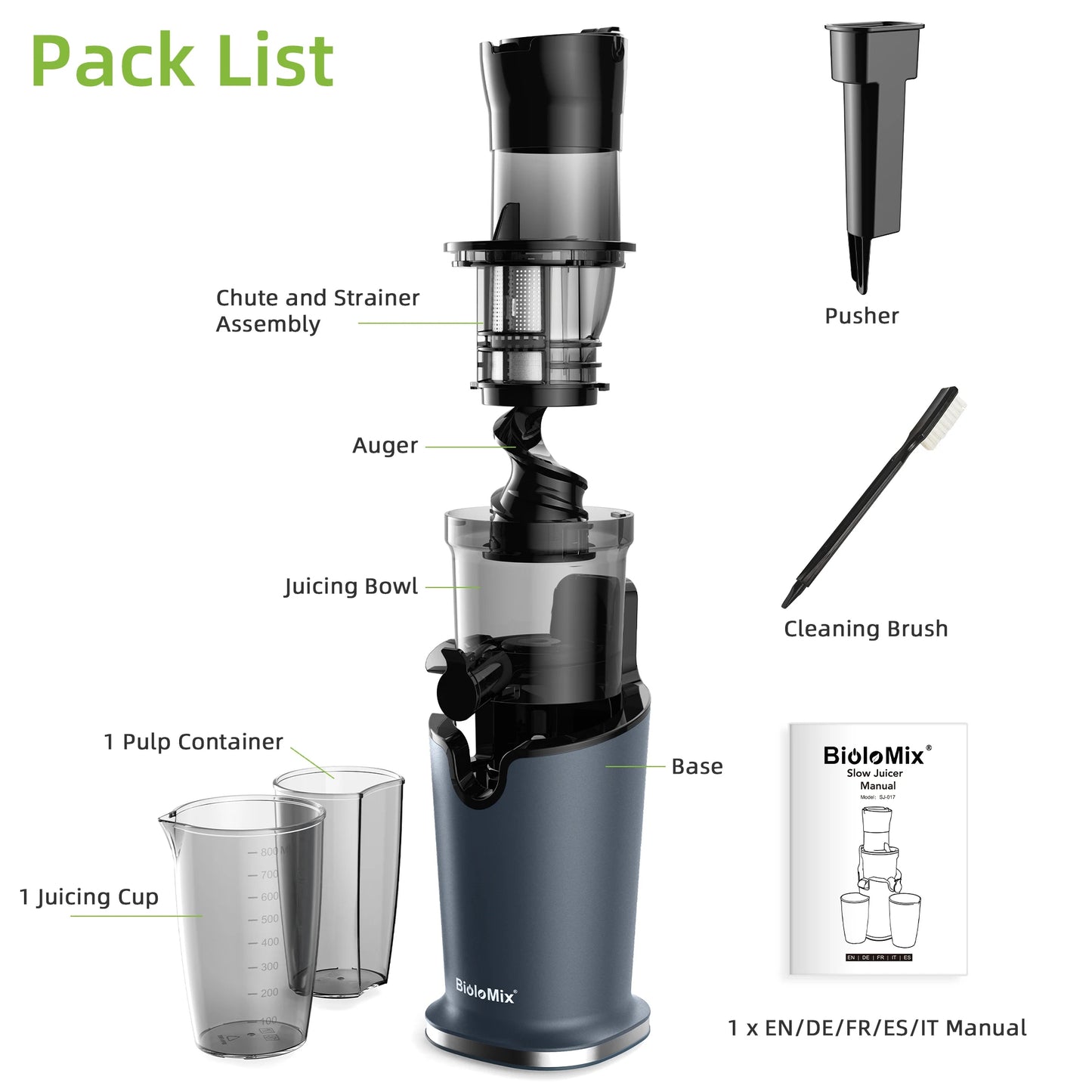 Electric Juicer Machine Juice Fruit Squeezer Slow Masticating Brush Pulp Cup UK