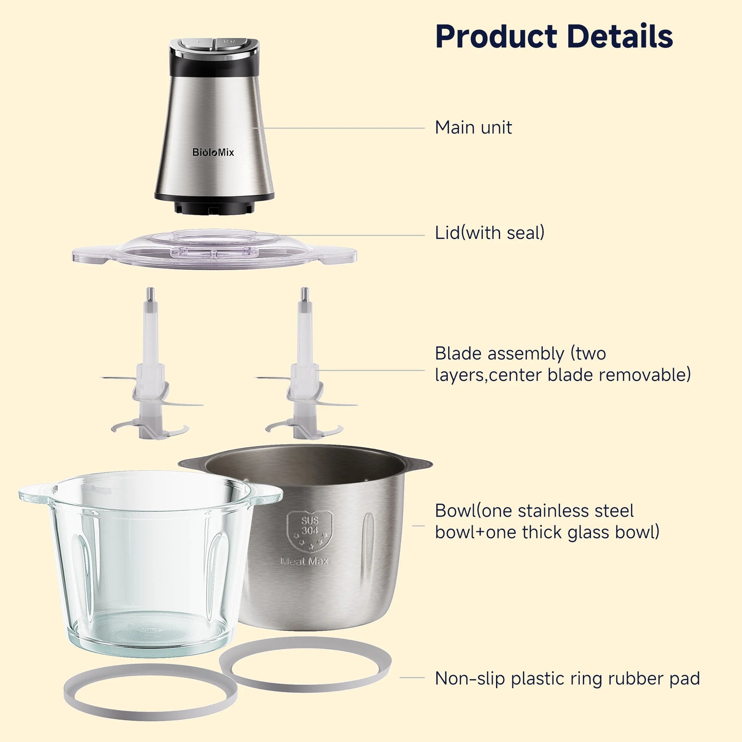 3L Food Chopper Electric Processor Blender Glass Mixer Garlic Spices Grinder ✨
