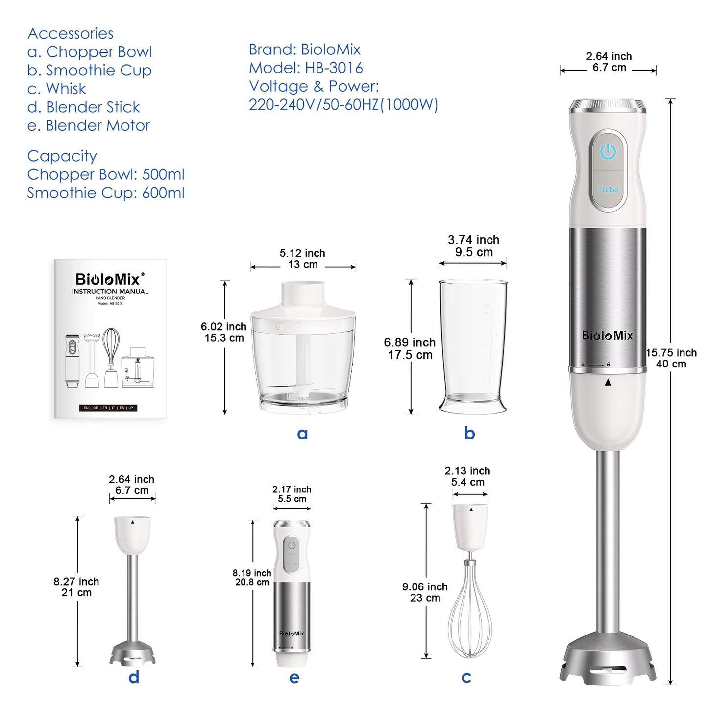 BioloMix Food Blender 4 in 1 Smoothie Maker Fruit Juicer Coffee Grinder White ✨