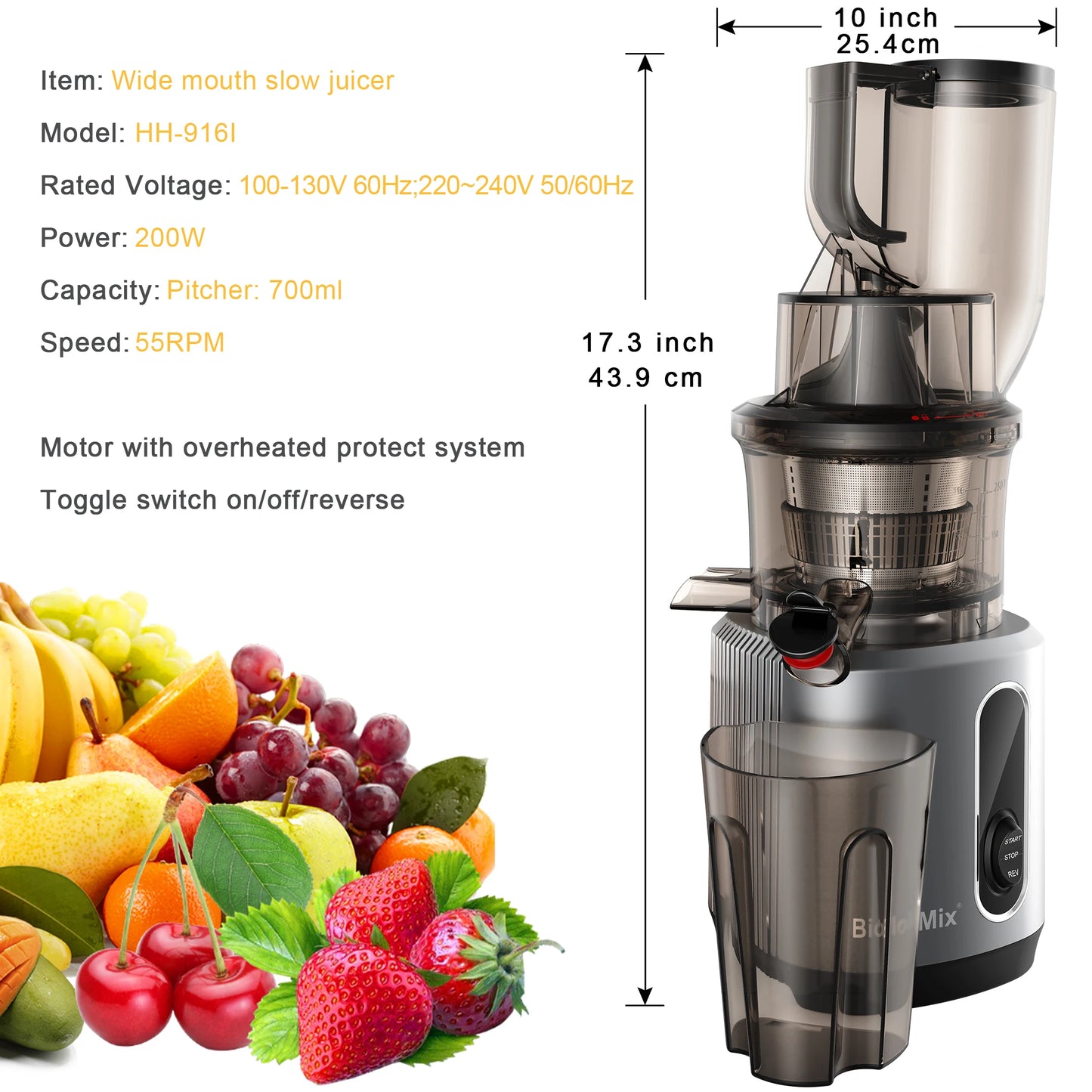 Electric Juicer Machine Juice Fruit Squeezer Slow Masticating Brush Pulp Cup UK✨