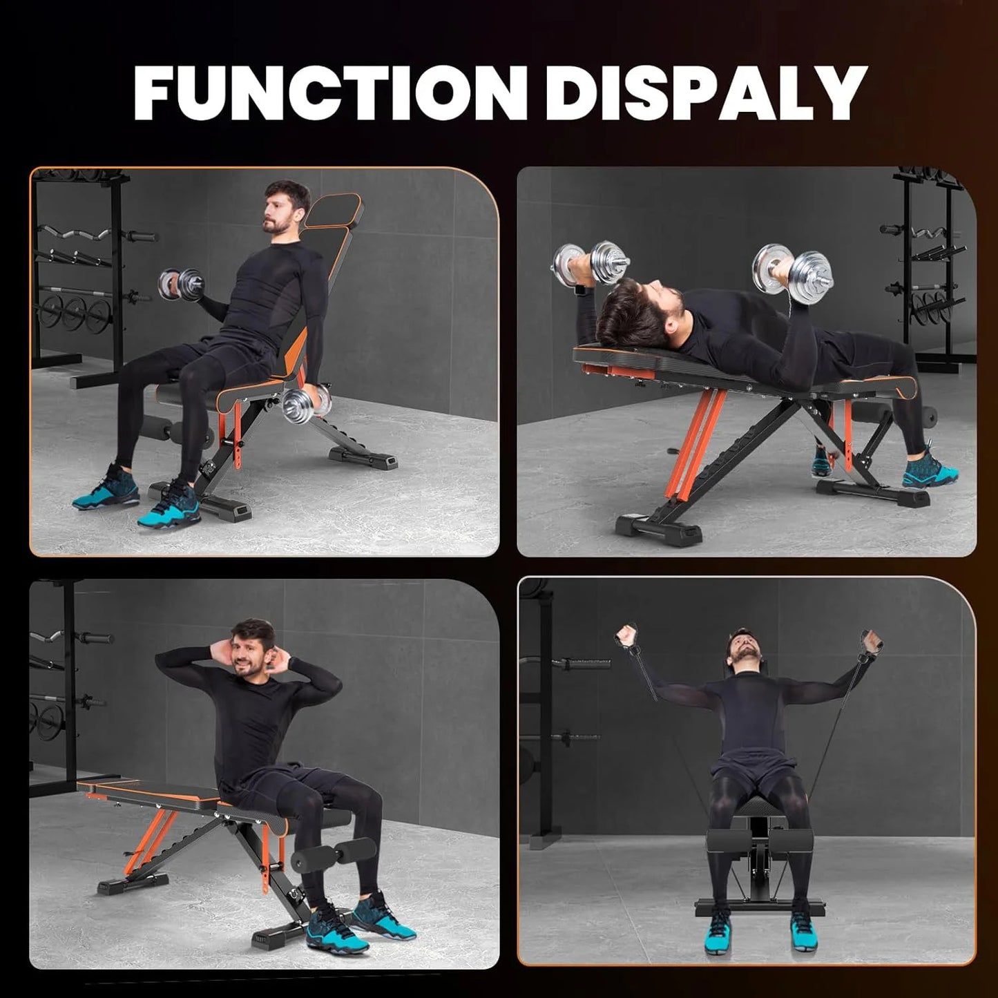 Foldable Weight Bench Adjustable Strength Training Full Body Workout Incline Gym