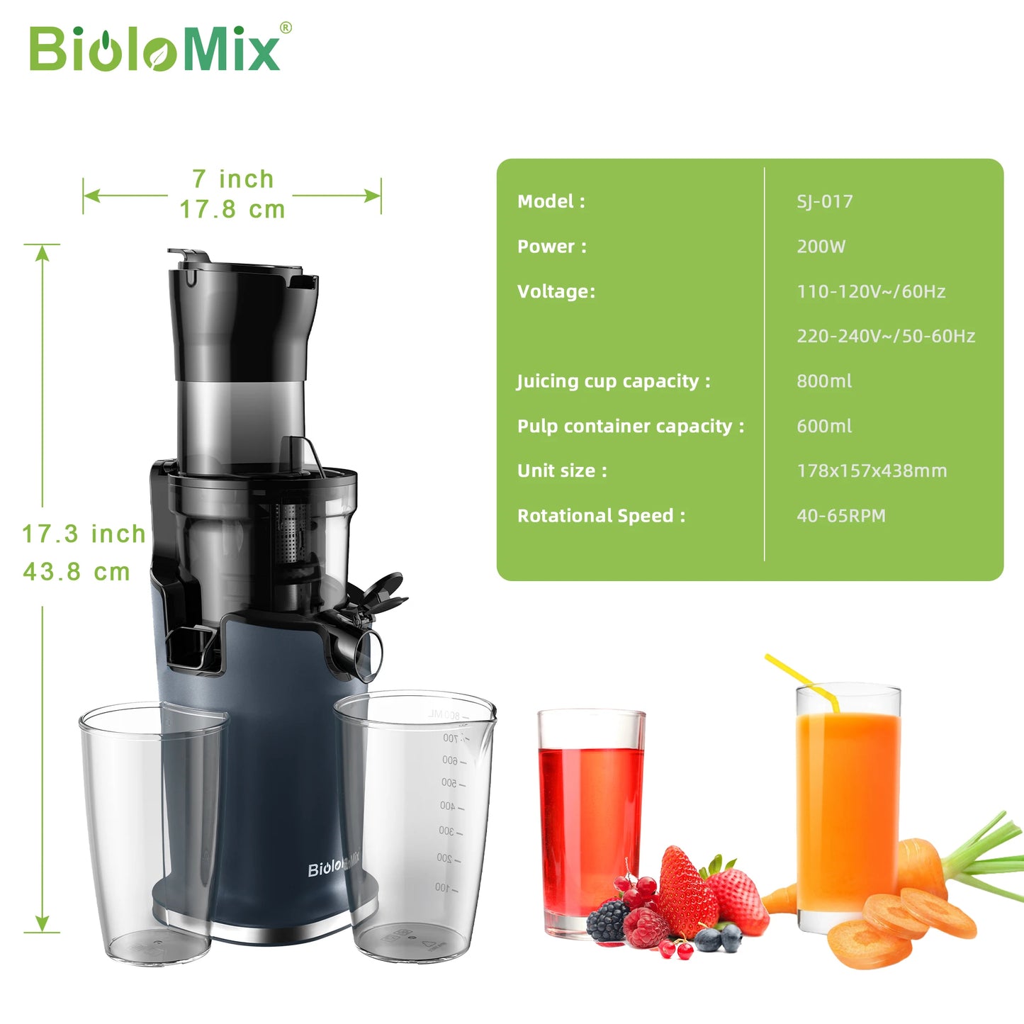 Electric Juicer Machine Juice Fruit Squeezer Slow Masticating Brush Pulp Cup UK