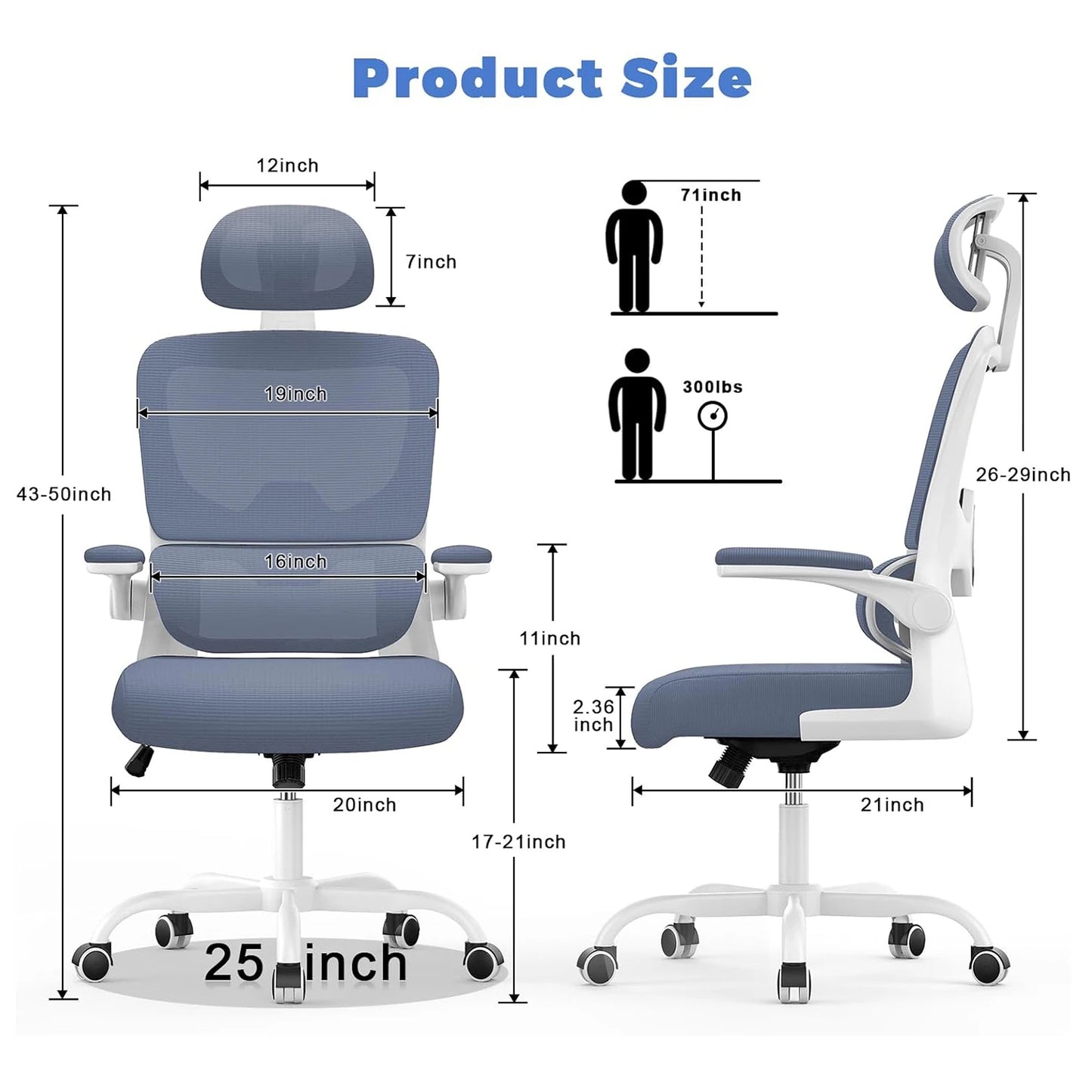 Mesh Office Chair Wheels Adjustable Ergonomic Desk Chair with Lumbar Support ✨
