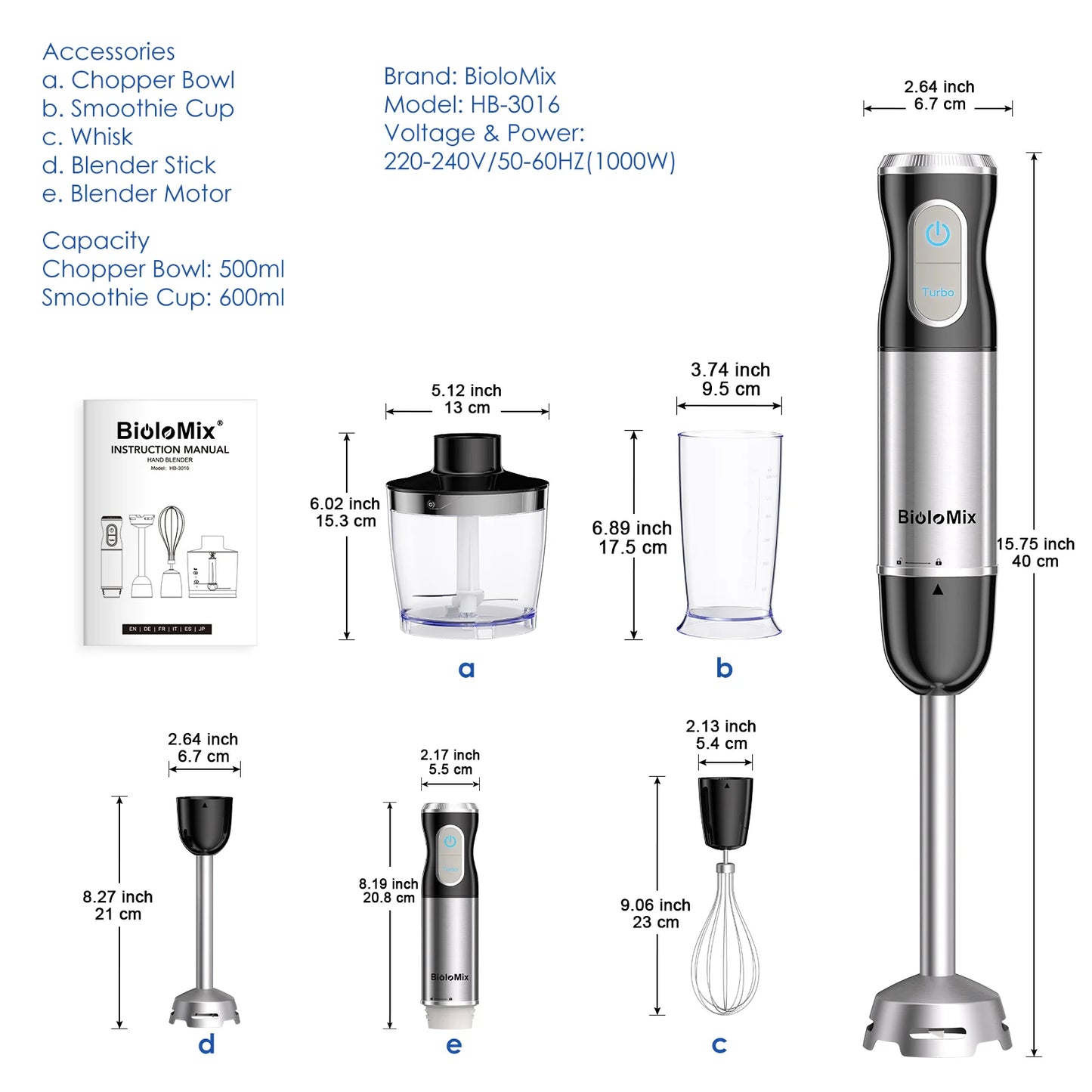 BioloMix Food Blender 4 in 1 Smoothie Maker Fruit Juicer Coffee Grinder White ✨