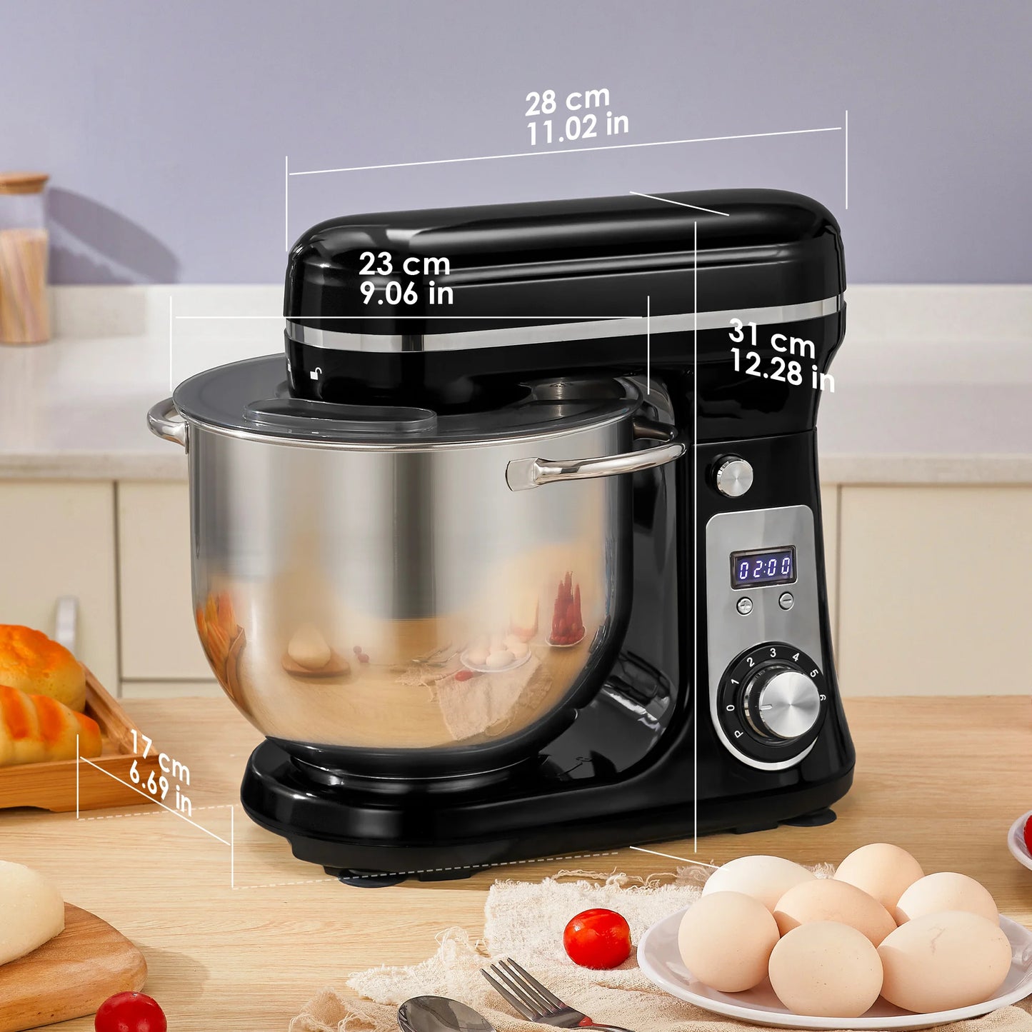BioloMix Stand Mixer 1200W 6LElectric Kitchen QuietFood Mixer Premium ALL IN ONE