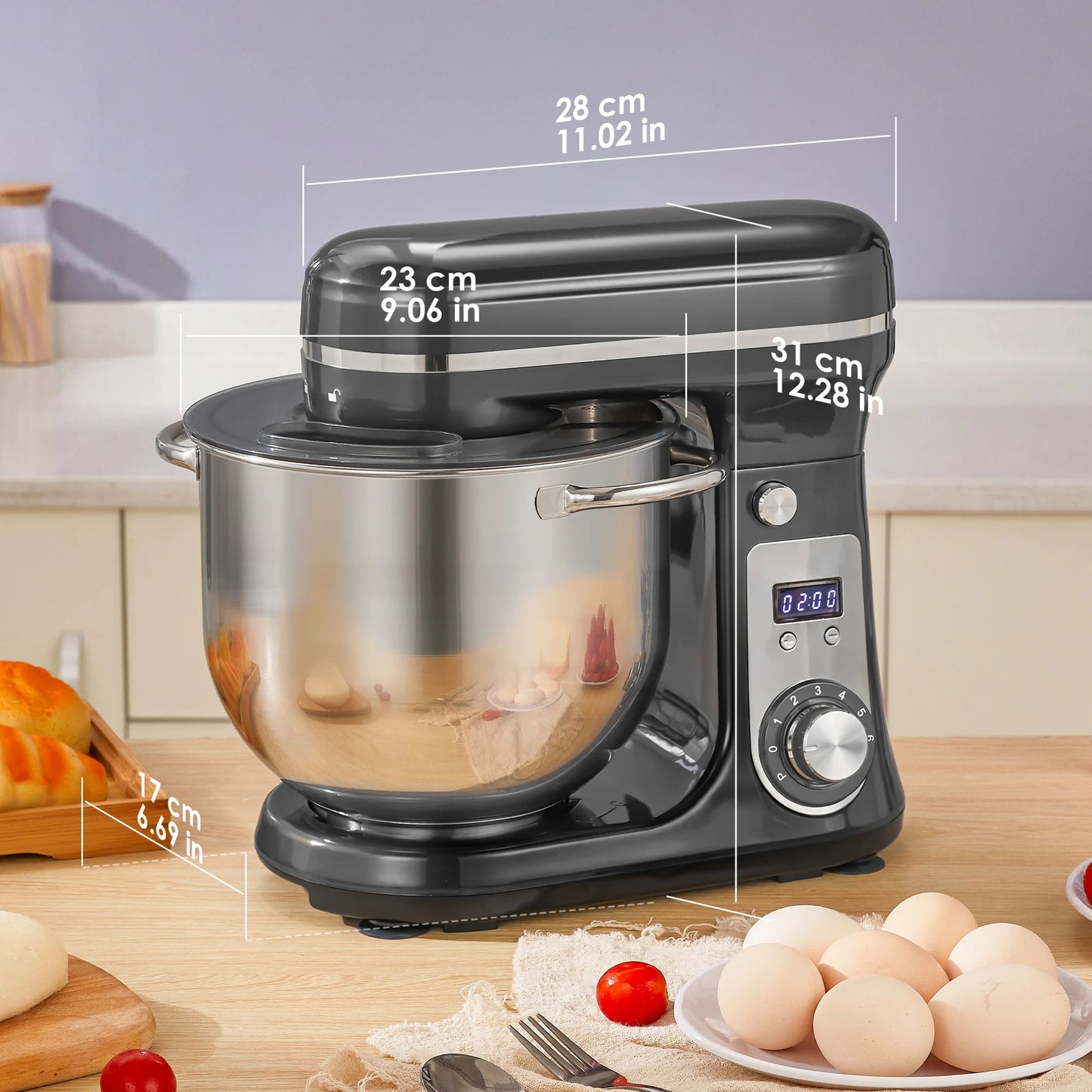 BioloMix Stand Mixer 1200W 6LElectric Kitchen QuietFood Mixer Premium ALL IN ONE