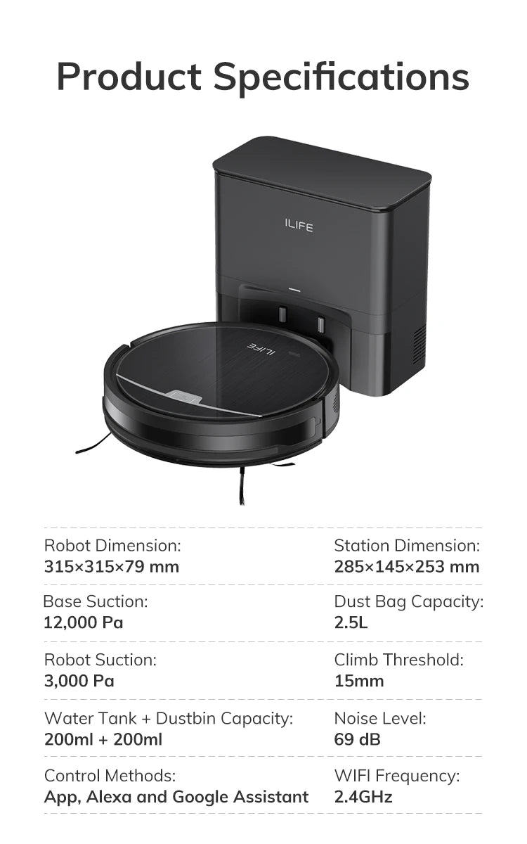 ILIFE V9 PRO 2-in-1 Robot Vacuum & Mop Self-Emptying 3000Pa Strong Suction, App✨