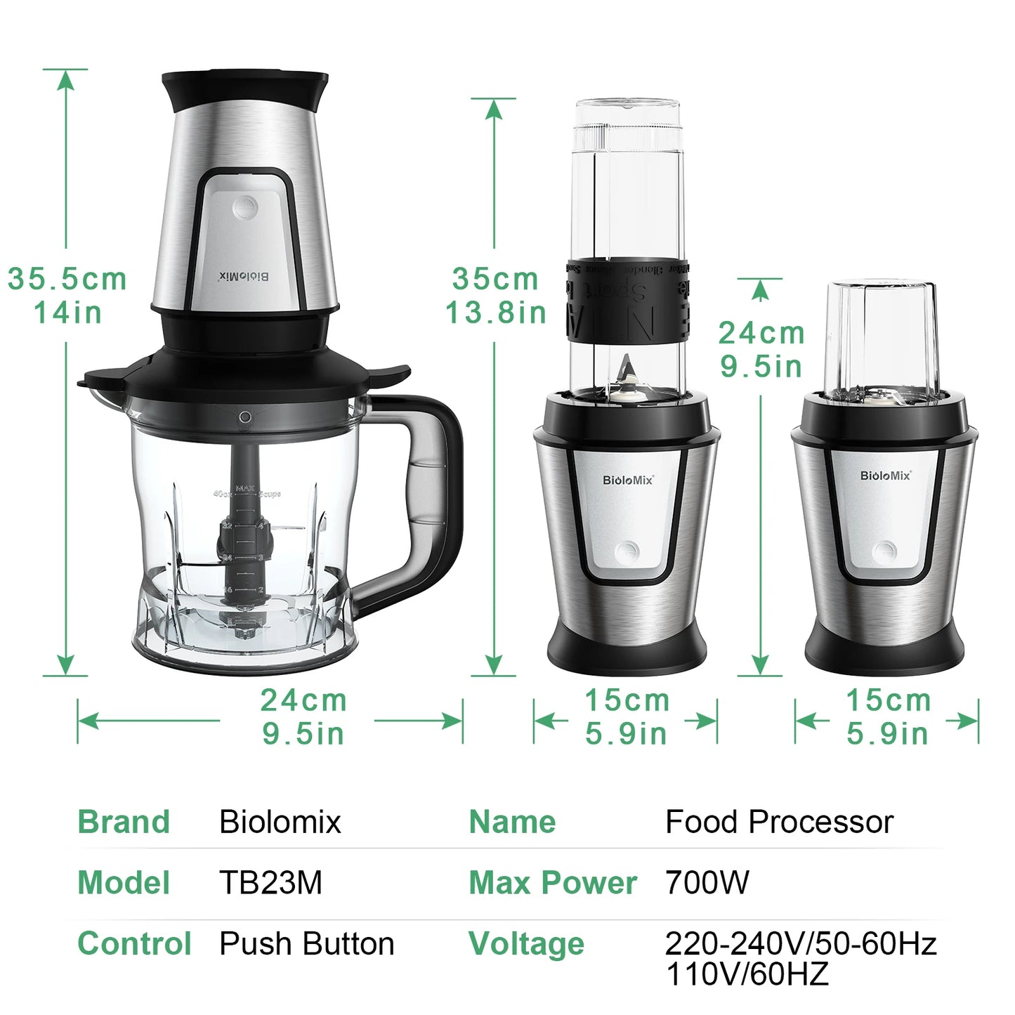 BioloMix Nutri Blender & Smoothie Maker Food Chopper & Dry Grinder700W Silver  ✨