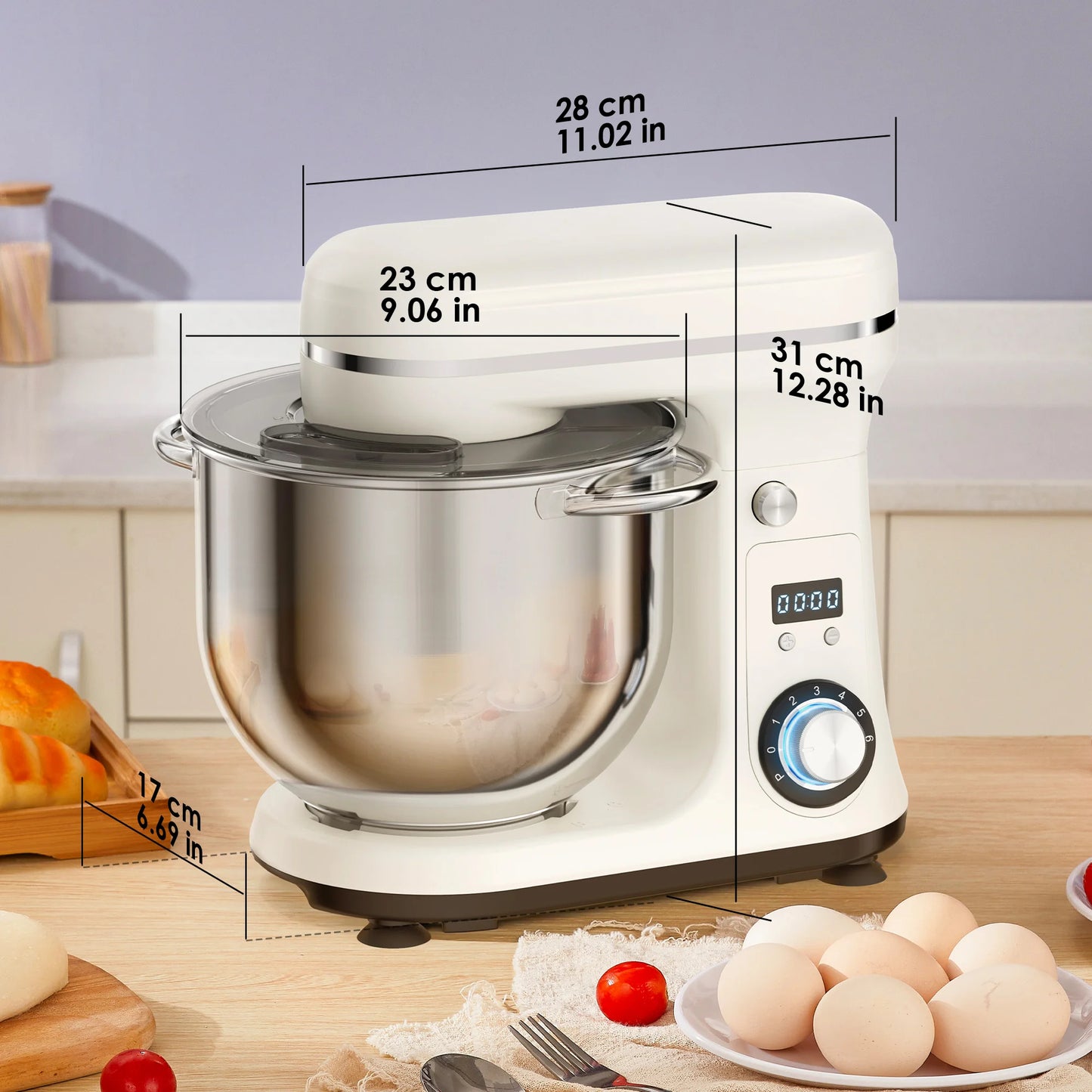 BioloMix Stand Mixer 1200W 6LElectric Kitchen QuietFood Mixer Premium ALL IN ONE