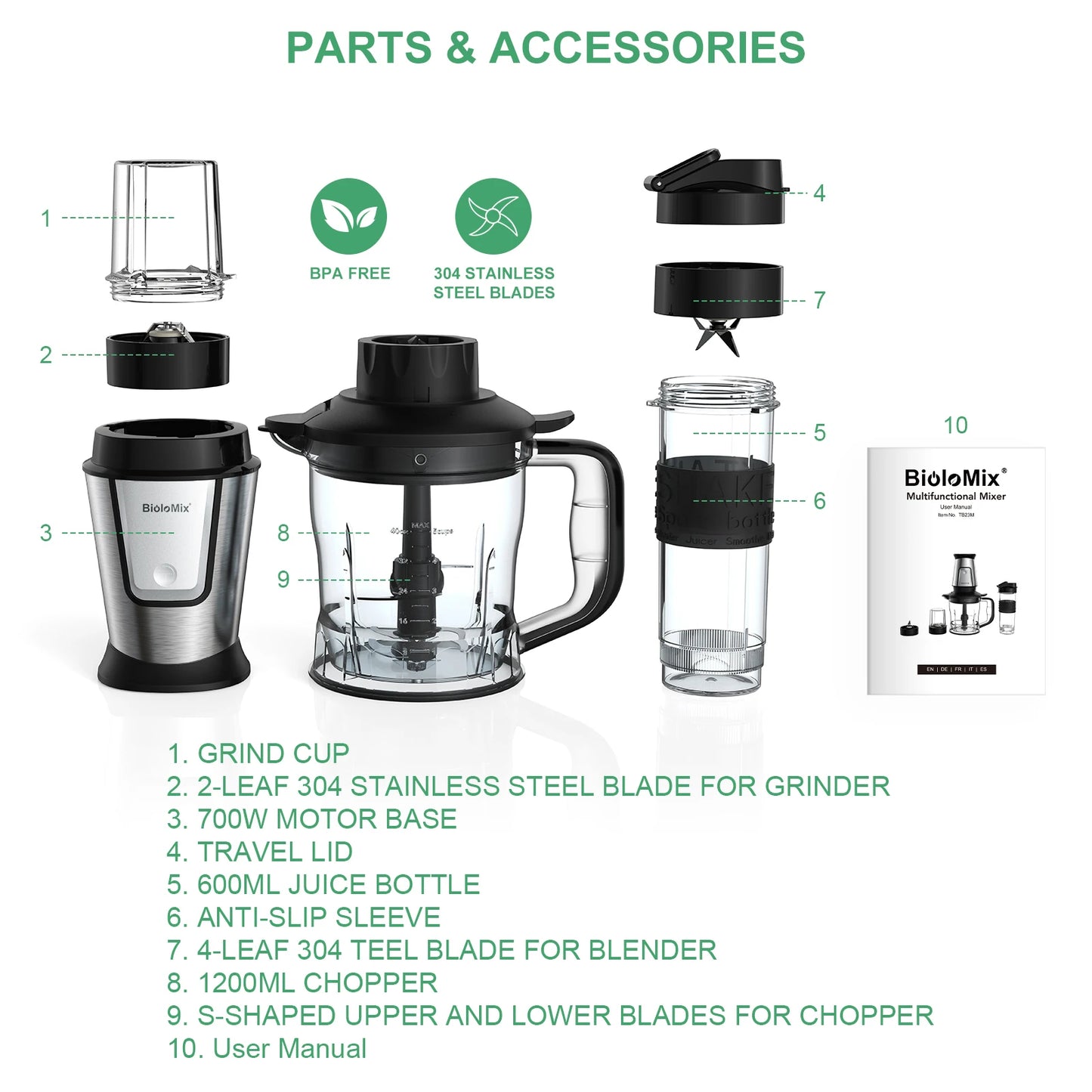 BioloMix Nutri Blender & Smoothie Maker Food Chopper & Dry Grinder700W Silver  ✨