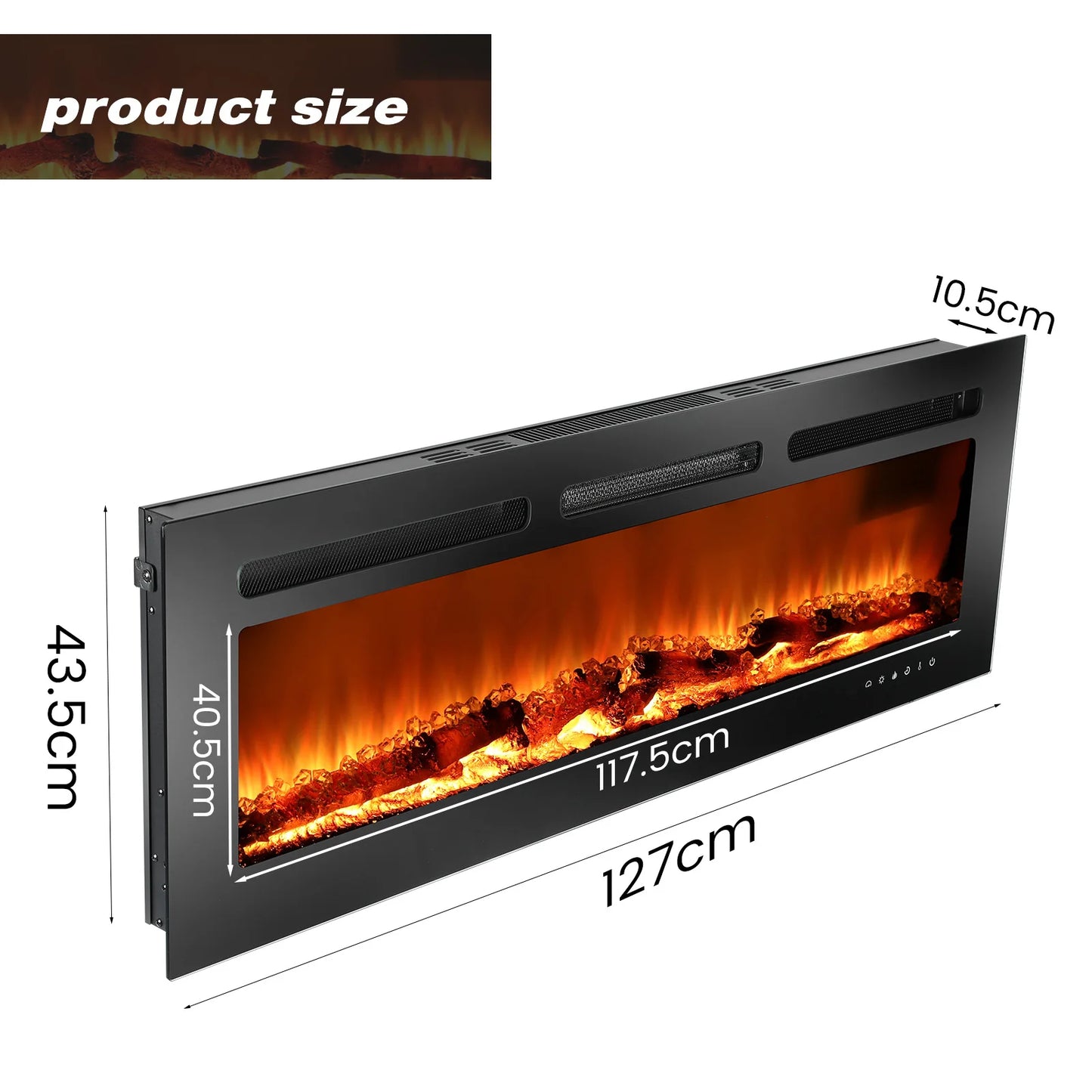 LED Fireplace Media Wall Fire Wall Mounted / Standing Electric Heater 50 in.