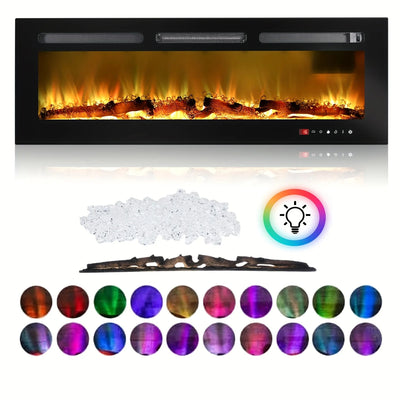 LED Fireplace Media Wall Fire Wall Mounted / Standing Electric Heater 50 in.