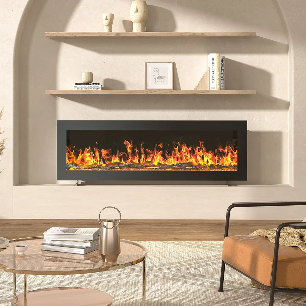 LED Fireplace Media Wall Fire Wall Mounted Standing Electric Heater 40/50/60 in.