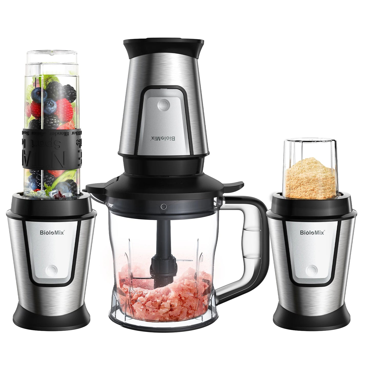 BioloMix Nutri Blender & Smoothie Maker Food Chopper & Dry Grinder700W Silver  ✨