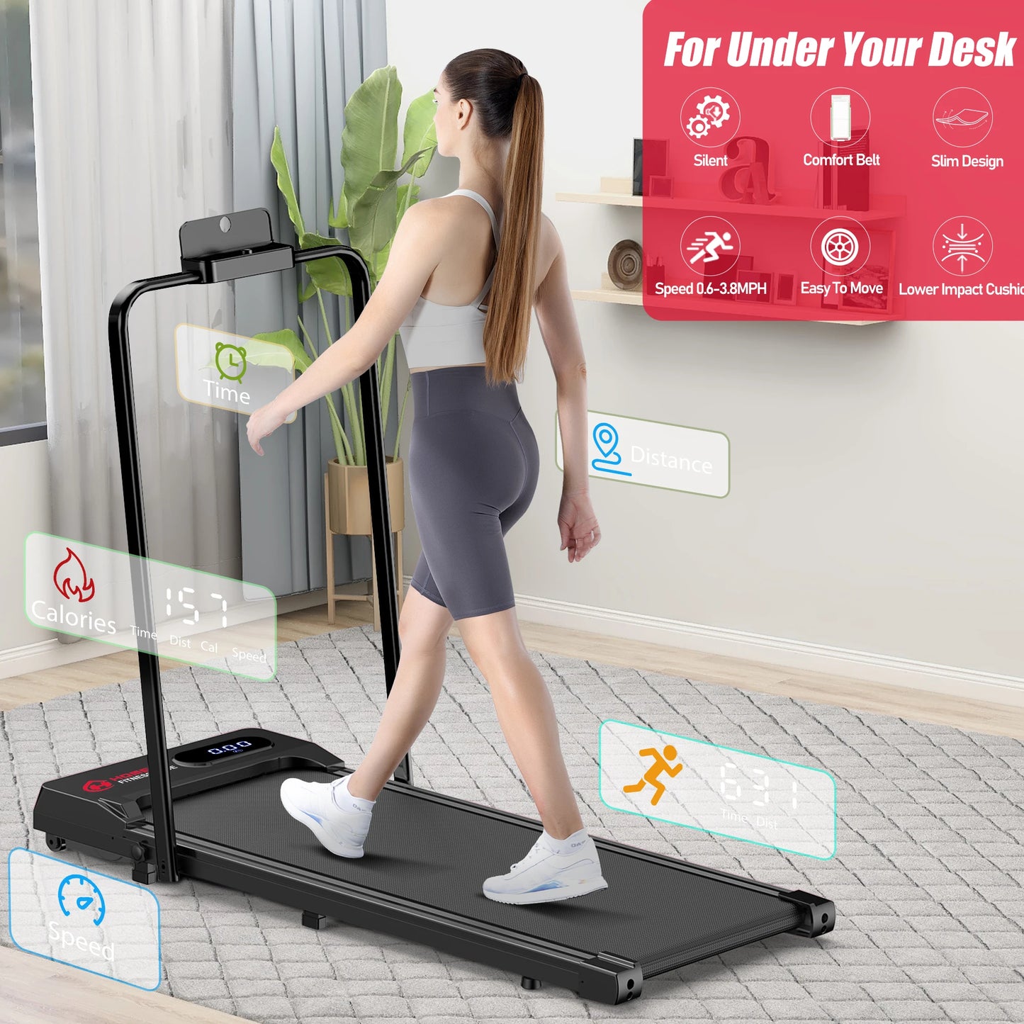 Home Treadmill Running Walking Pad Foldable Underdesk Electric Motorized Machine