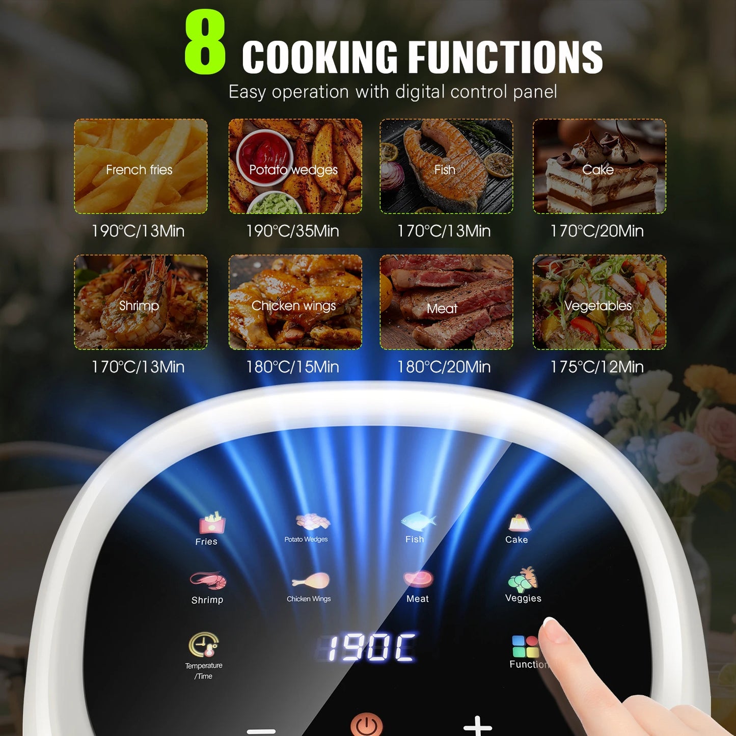 Oyjia Digital Air Fryer 5L Oil Free Frying Chips 1800W Kitchen Cooker Oven UK
