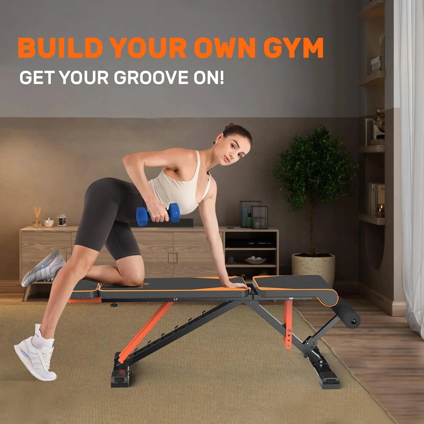 Foldable Weight Bench Adjustable Strength Training Full Body Workout Incline Gym