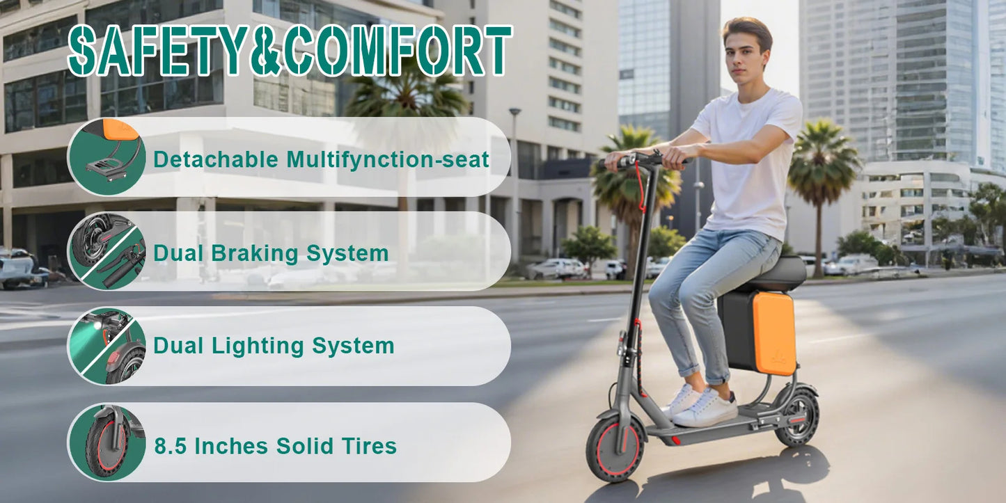 Electric Scooter with Seat Adult 8.5 Inch Solid 25KM/H Commuter Electric Scooter