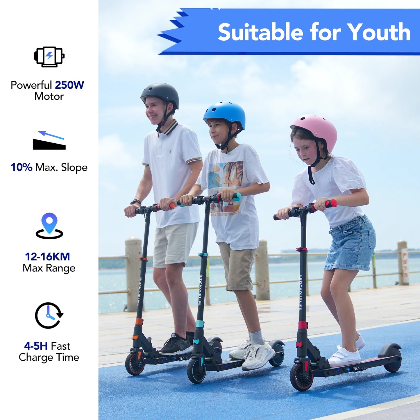 RCB R15 Foldable Electric Scooter for Kids Height adjustment, 16KM, 12.4MPH, UK✨