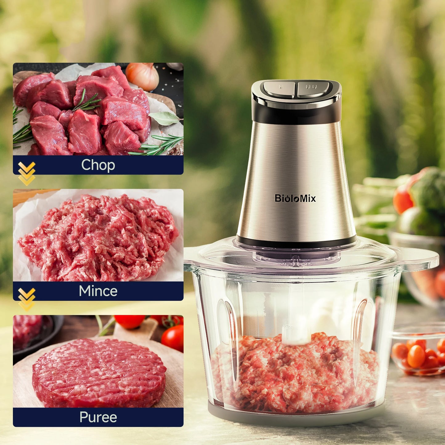 3L Food Chopper Electric Processor Blender Glass Mixer Garlic Spices Grinder ✨