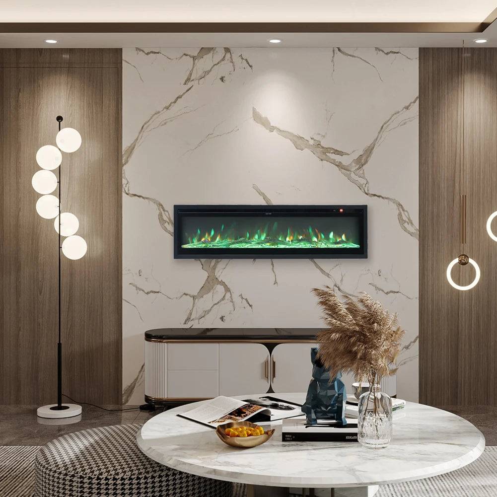 LED Fireplace Media Wall Fire Wall Mounted Standing Electric Heater 40/50/60 in.