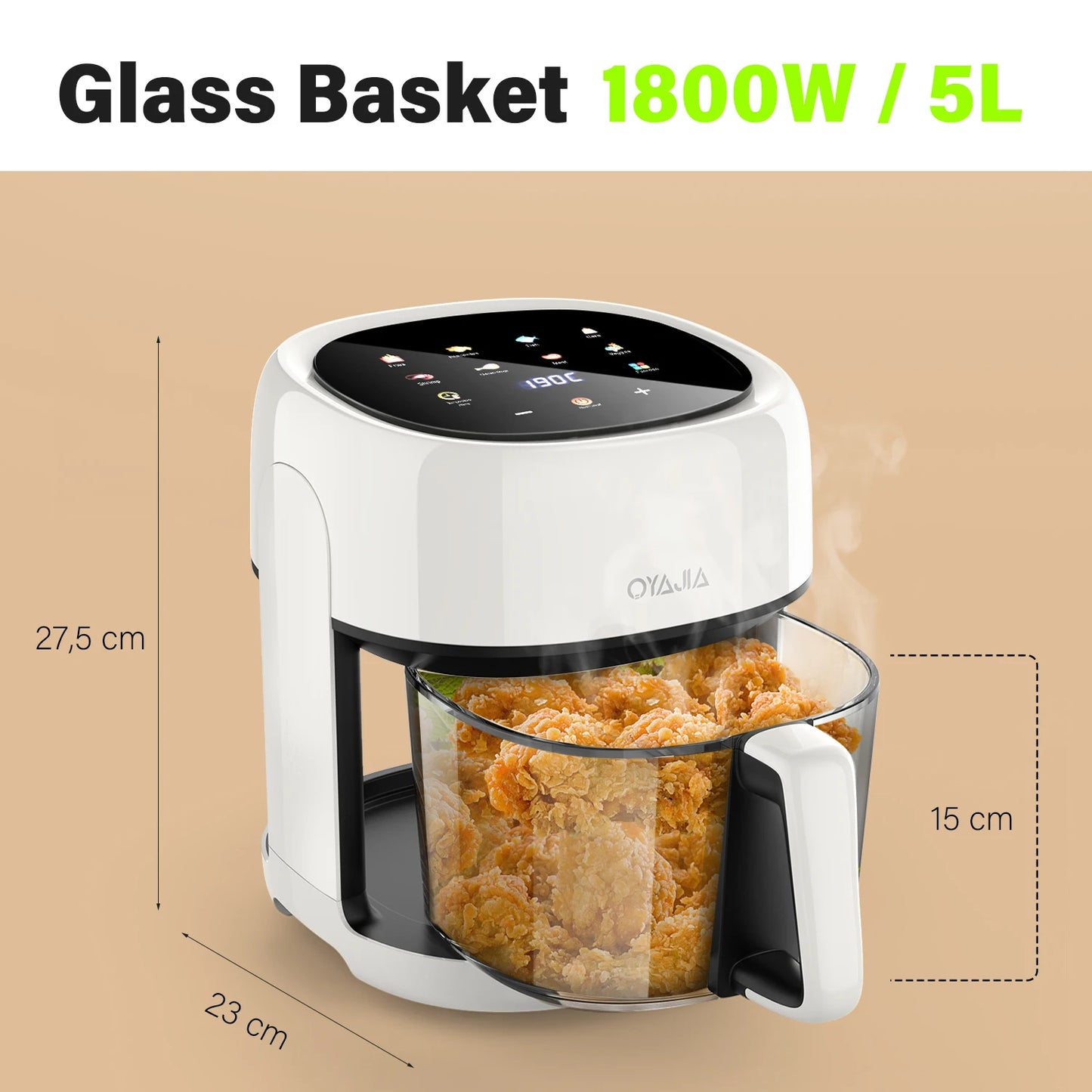 Oyjia Digital Air Fryer 5L Oil Free Frying Chips 1800W Kitchen Cooker Oven UK