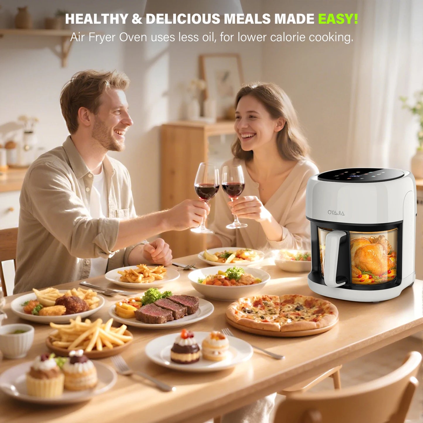 Oyjia Digital Air Fryer 5L Oil Free Frying Chips 1800W Kitchen Cooker Oven UK