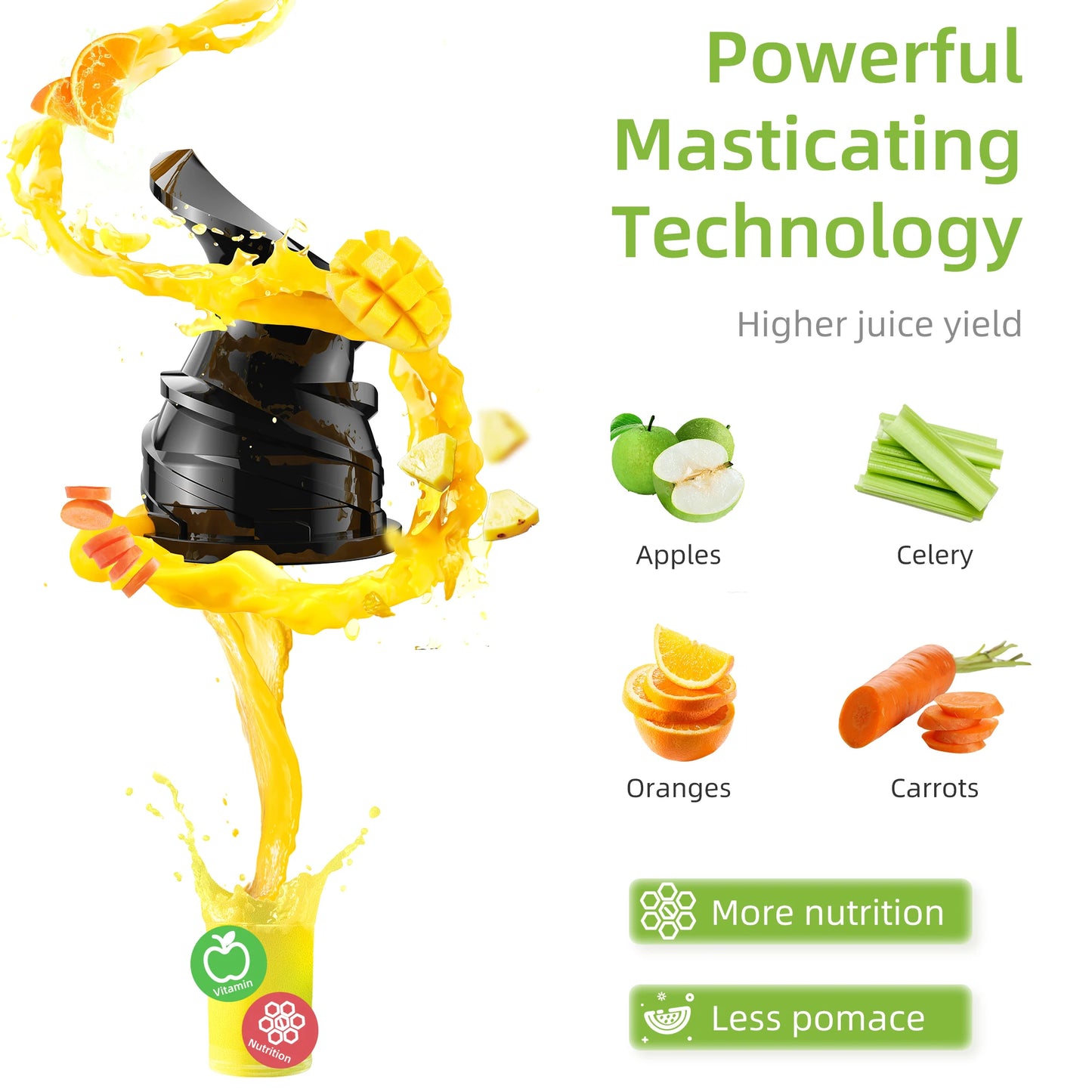 Electric Juicer Machine Juice Fruit Squeezer Slow Masticating Brush Pulp Cup UK
