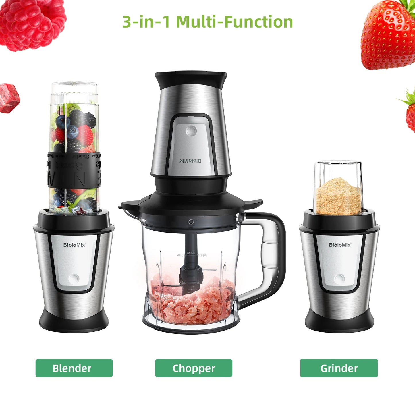 BioloMix Nutri Blender & Smoothie Maker Food Chopper & Dry Grinder700W Silver  ✨