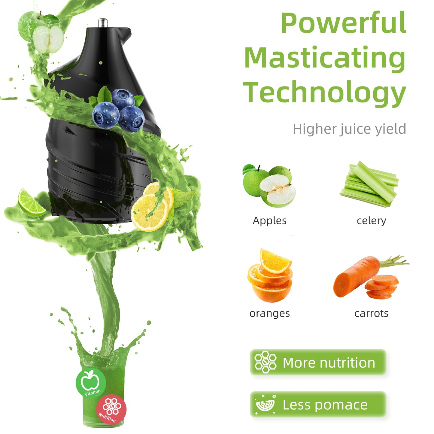 Electric Juicer Machine Juice Fruit Squeezer Slow Masticating Brush Pulp Cup UK✨