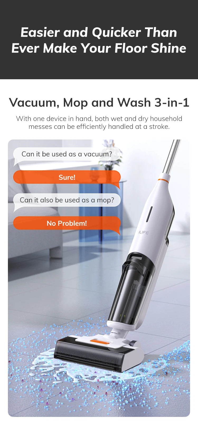 ILIFE Cordless Stick Vacuum Pet Pro Strong Battery Smart Mop Washing 5500Pa ✨✨