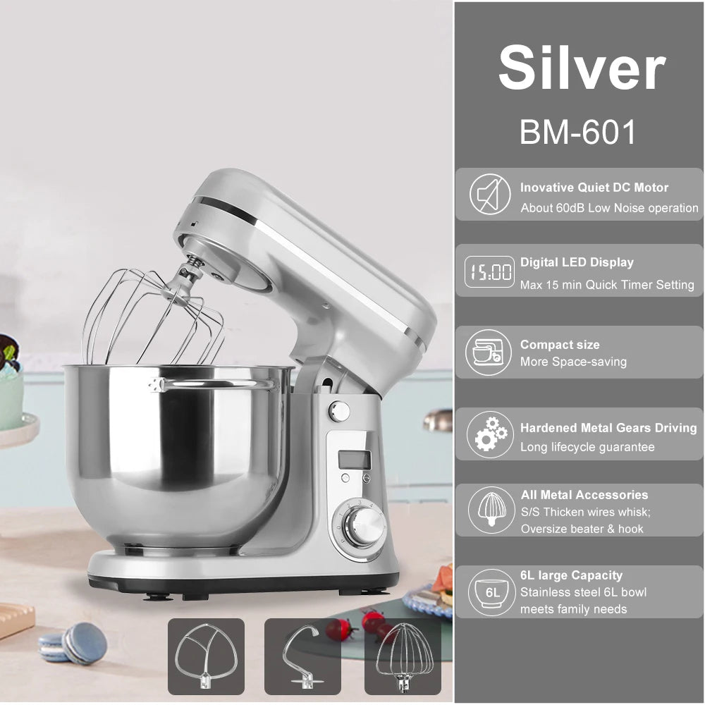 BioloMix Stand Mixer 1200W 6LElectric Kitchen QuietFood Mixer Premium ALL IN ONE