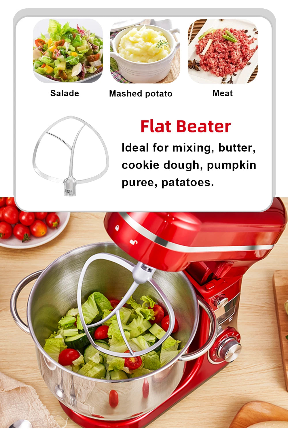 BioloMix Stand Mixer 1200W 6LElectric Kitchen QuietFood Mixer Premium ALL IN ONE