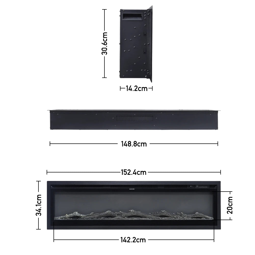LED Fireplace Media Wall Fire Wall Mounted Standing Electric Heater 40/50/60 in.