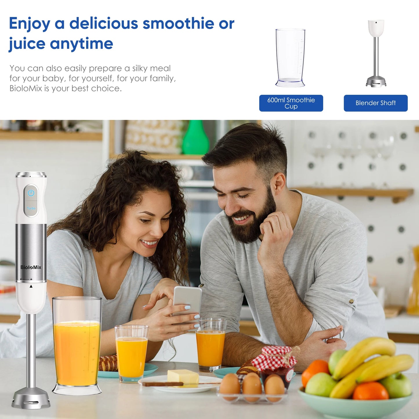 BioloMix Food Blender 4 in 1 Smoothie Maker Fruit Juicer Coffee Grinder White ✨
