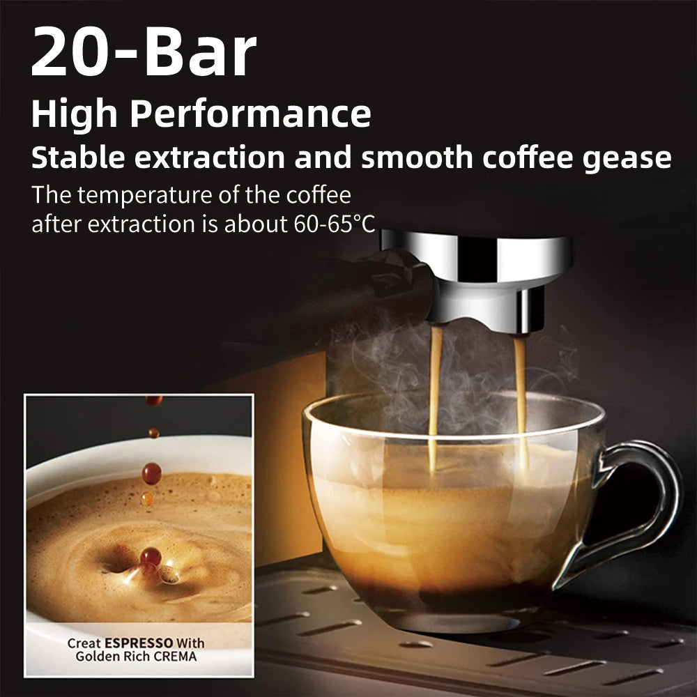 BIOLOMIX Espresso Machine With Milk Frother for Ground Coffee 1.1L Capacity 1100W