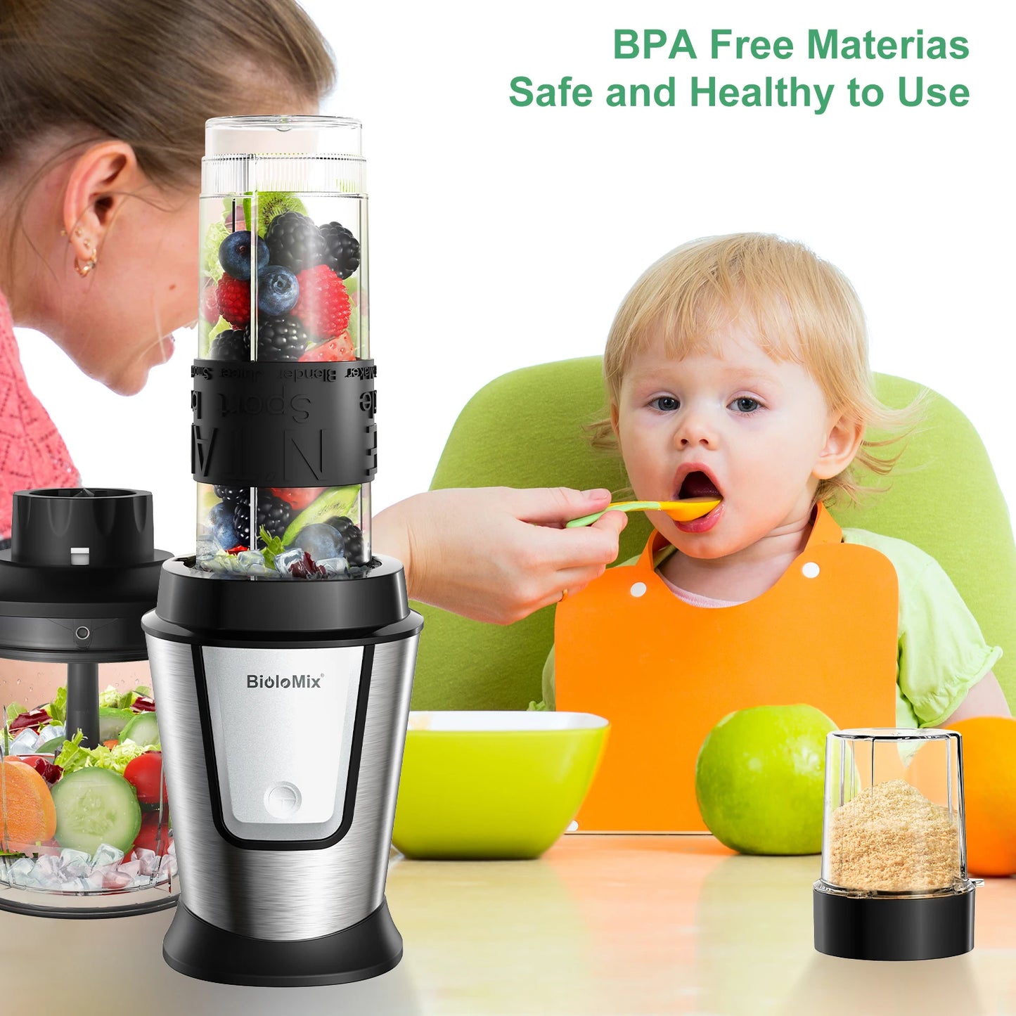 BioloMix Nutri Blender & Smoothie Maker Food Chopper & Dry Grinder700W Silver  ✨