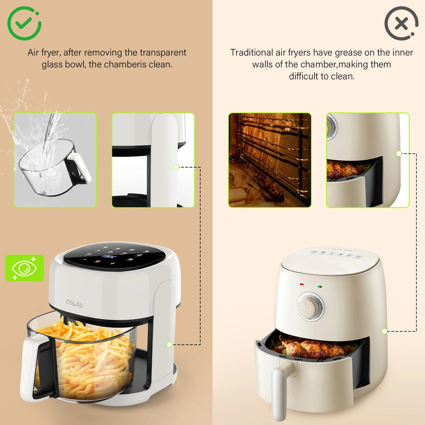 Oyjia Digital Air Fryer 5L Oil Free Frying Chips 1800W Kitchen Cooker Oven UK