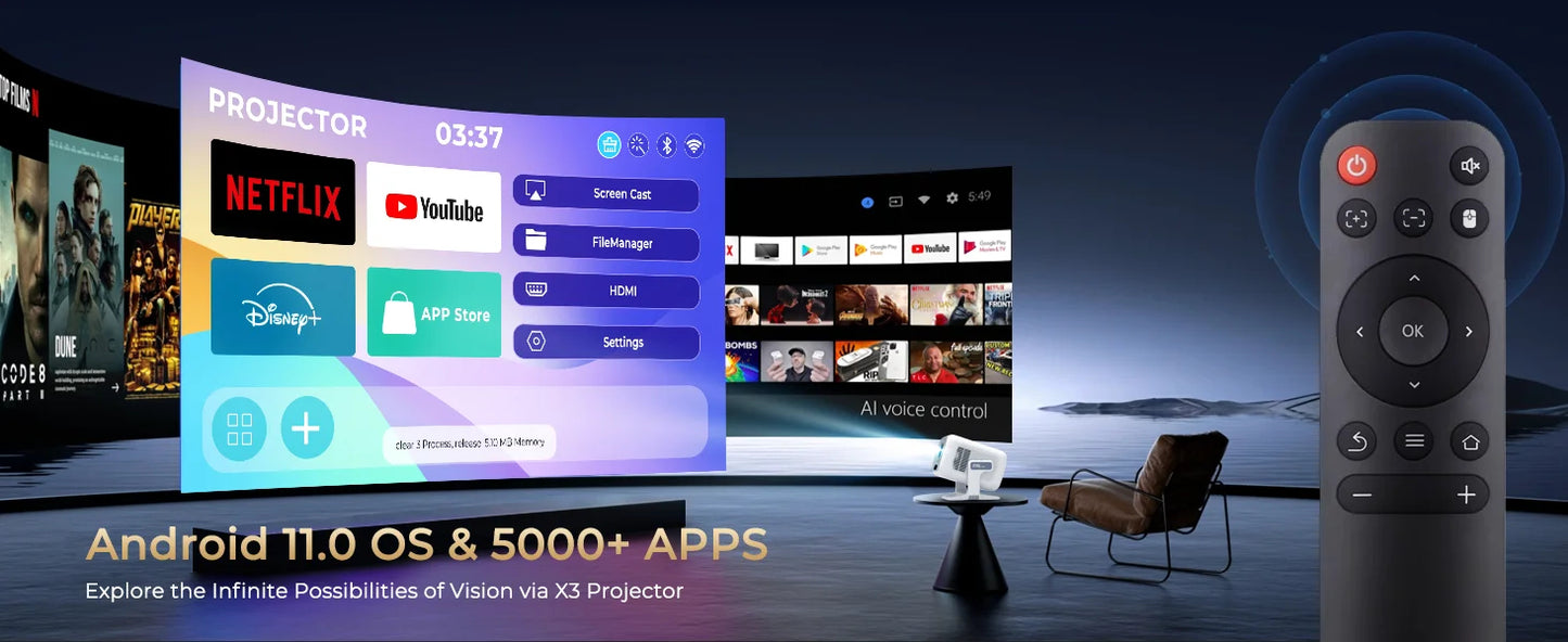 12000 Lumen Projector Smart HD LED WiFi Bluetooth HDMI Android Home Theater Gift