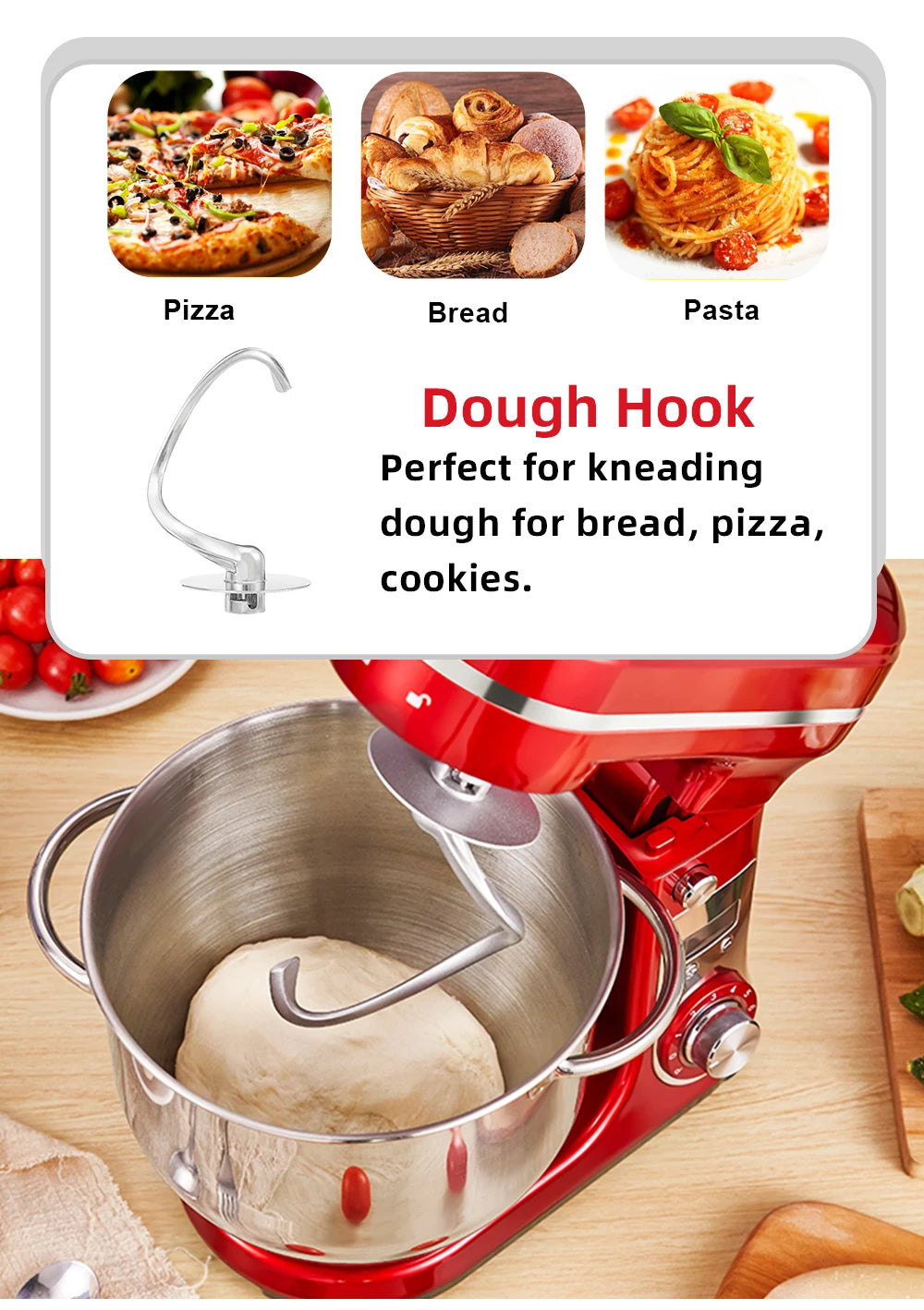 BioloMix Stand Mixer 1200W 6LElectric Kitchen QuietFood Mixer Premium ALL IN ONE