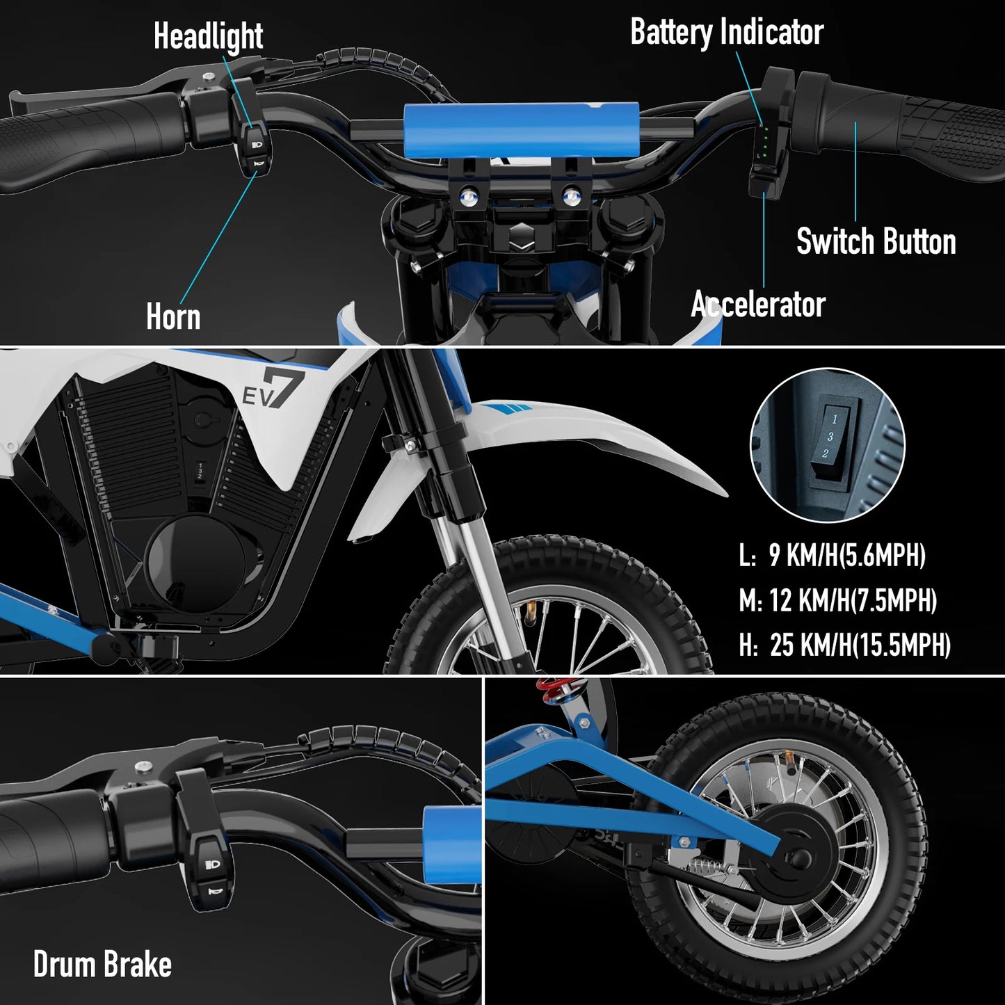 Electric Motorcycle EV12M Evercross 300W Motor 36V/4AH E Bike Best Gift for Kids