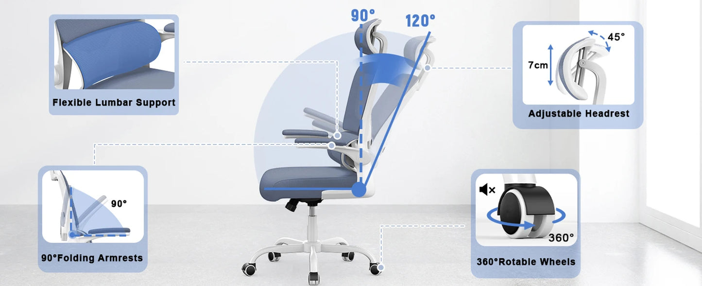 Mesh Office Chair Wheels Adjustable Ergonomic Desk Chair with Lumbar Support ✨