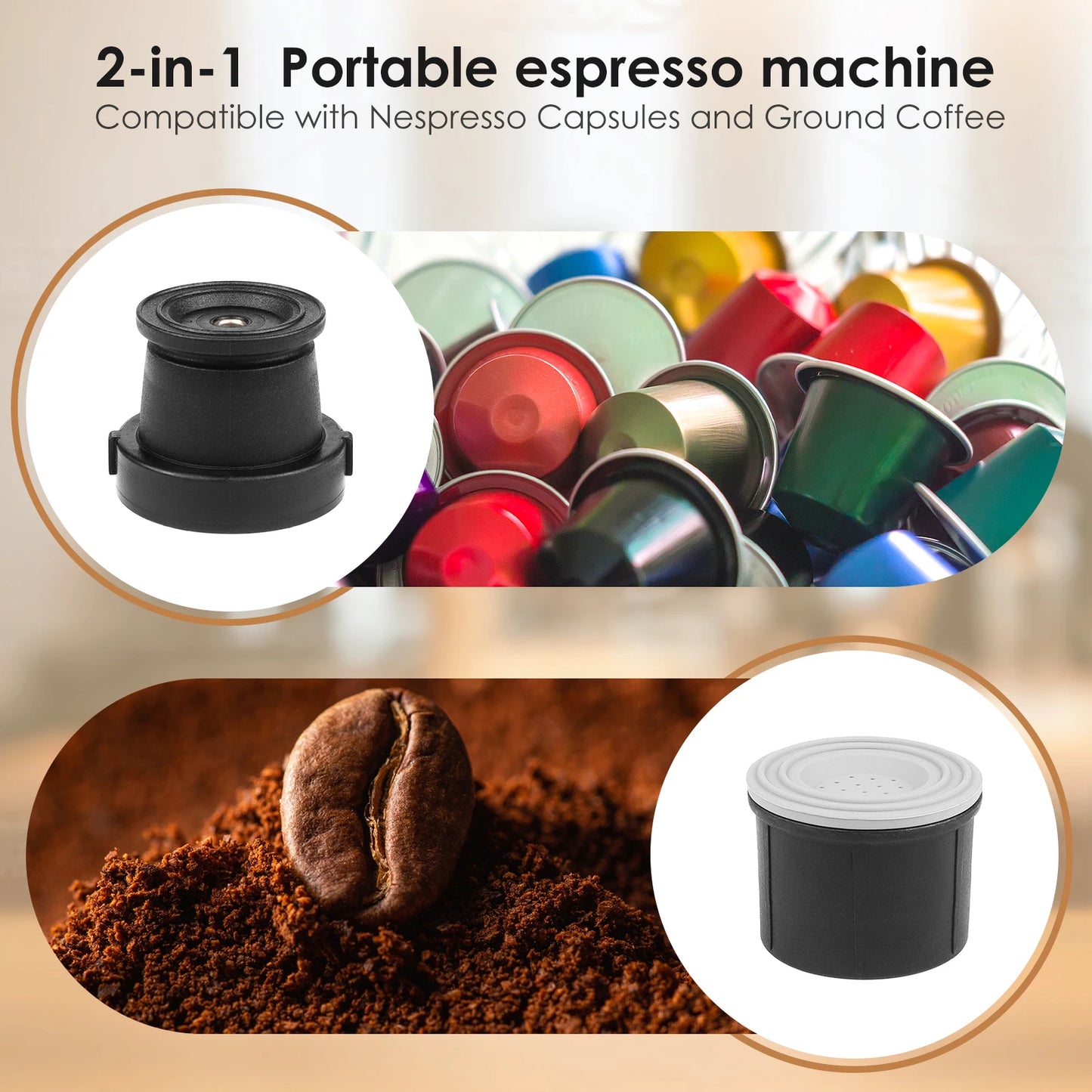 Portable Wireless Espresso Coffee Maker 3-in-1 Travel Machine for Car & Home Bag