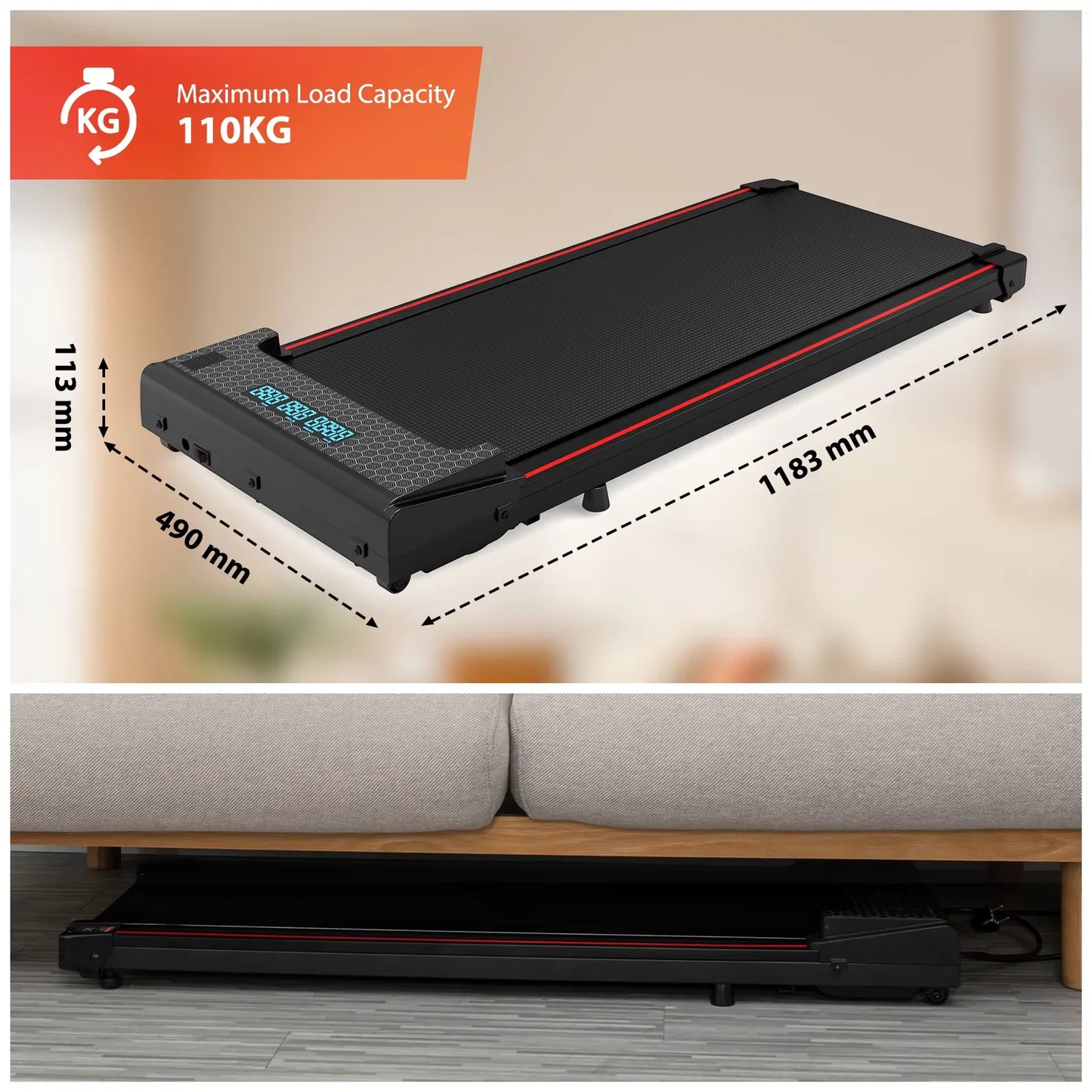 Electric Walking Pad Treadmill Underdesk Smart Running Machine For Home & Office