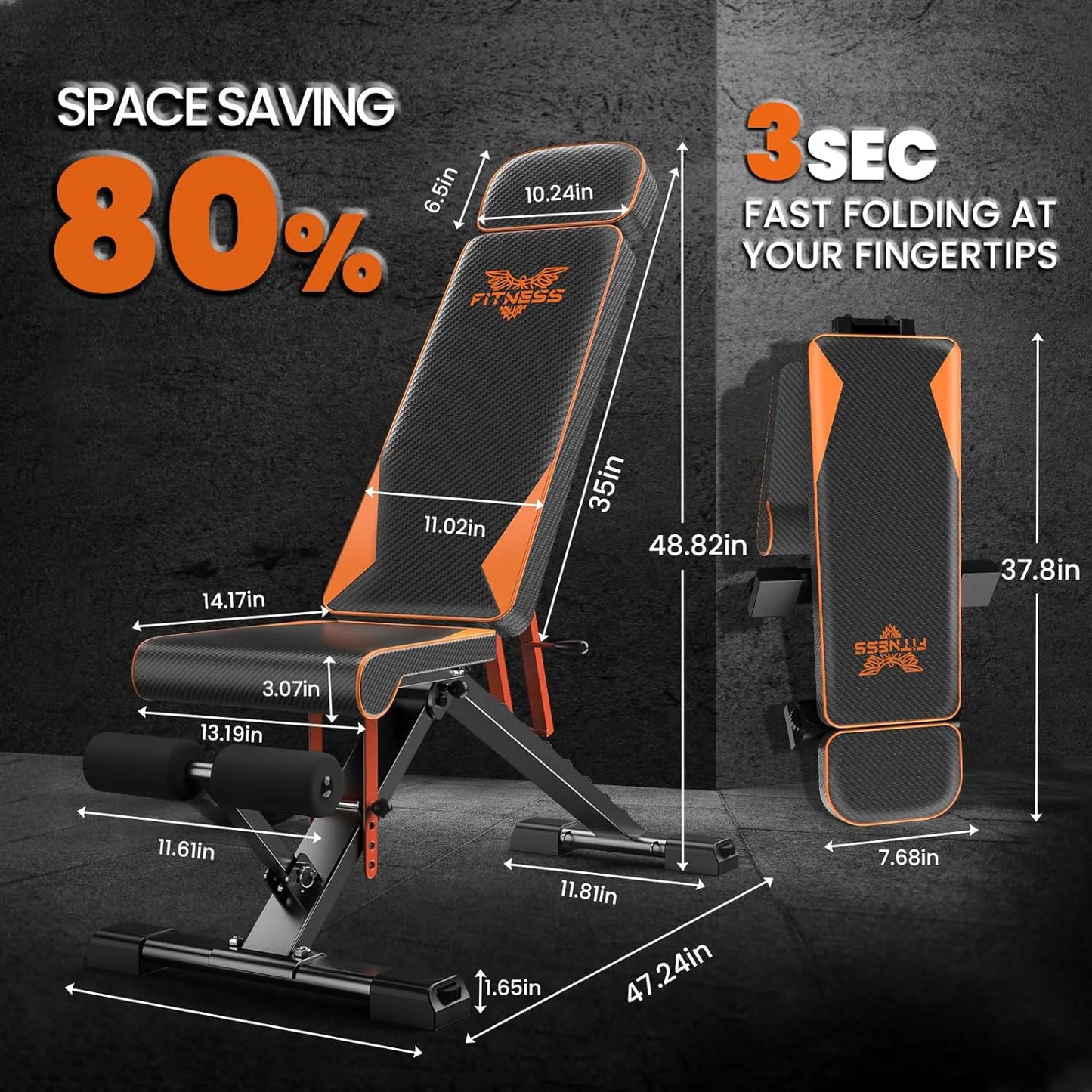 Foldable Weight Bench Adjustable Strength Training Full Body Workout Incline Gym